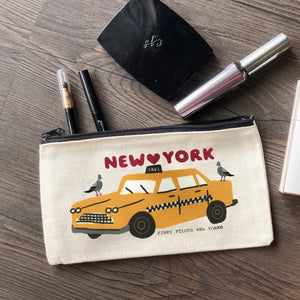 New York Taxi Cotton Canvas Pouch