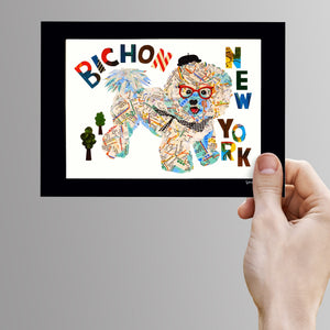 Map dog NY Bichon/Bichon Frise map dog art