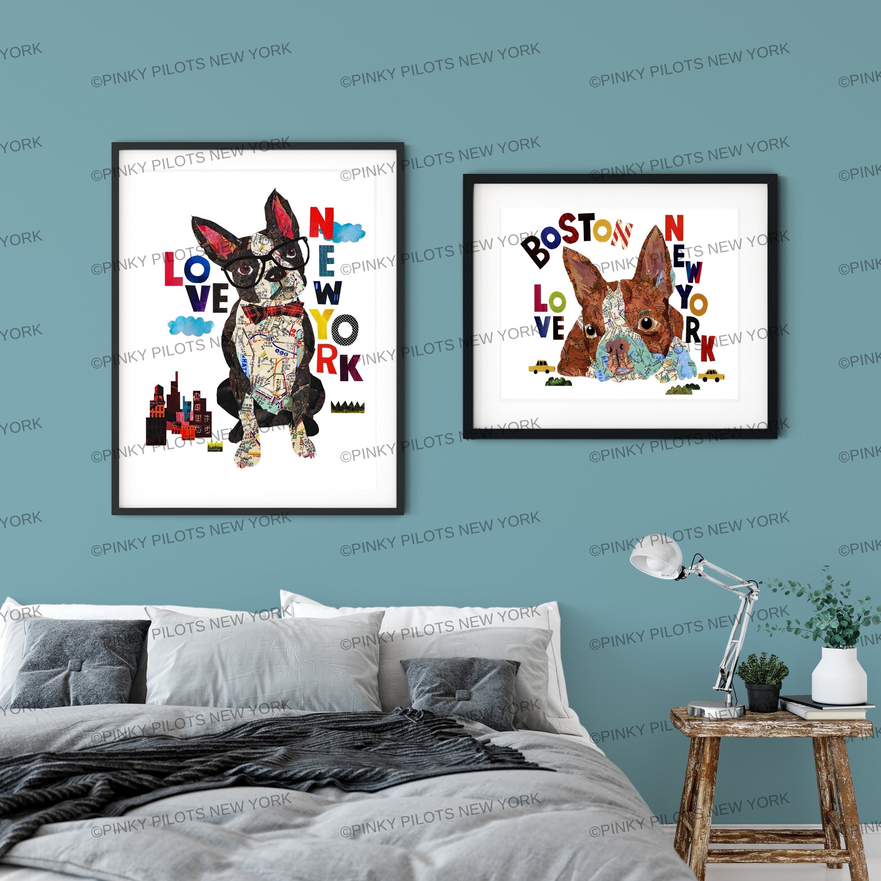 Map dog BOSTON TERRIER brown Art print