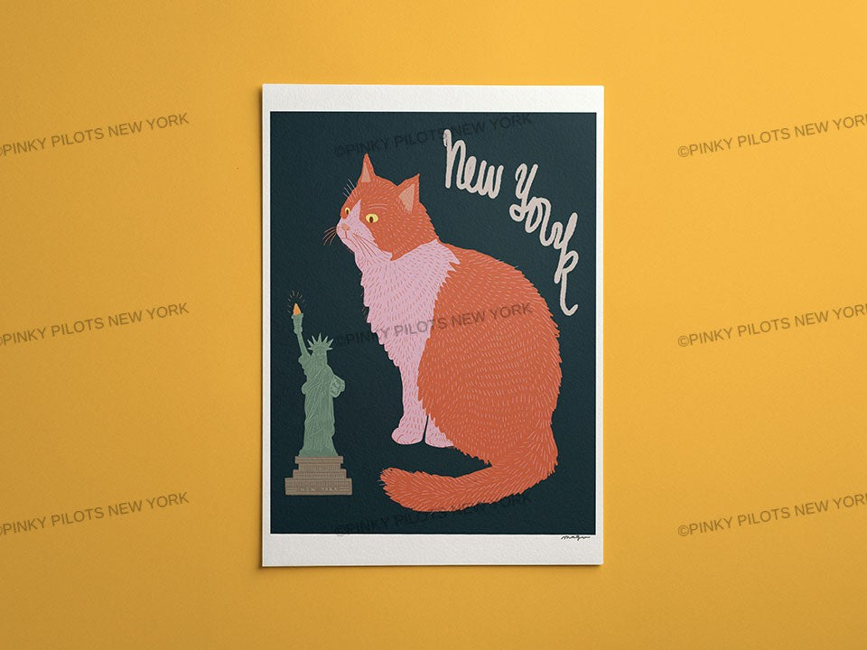 Cat with Statue of liberty art print/cat illustration /cat print wall art/art print cat