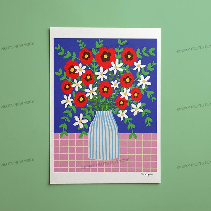 Abstract Red Flowers Print /Floral Vase Illustration/Abstract Floral Print