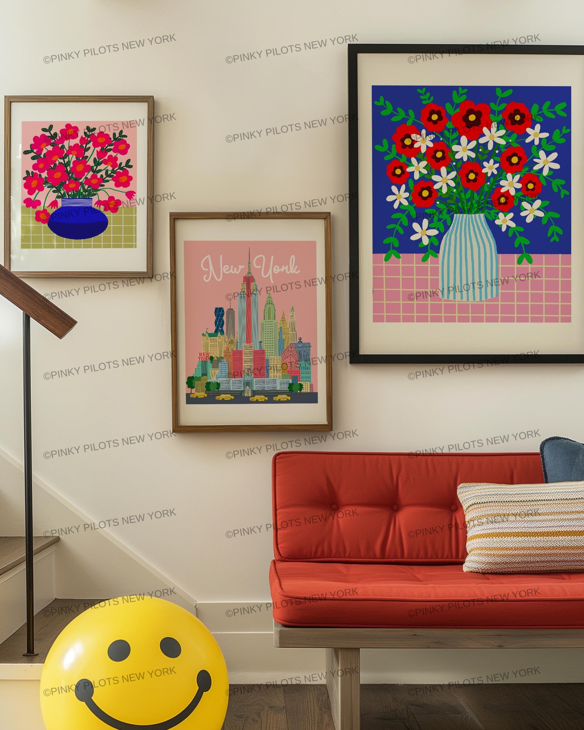 Abstract pink Flowers Print /Floral Vase Illustration/Abstract Floral Print