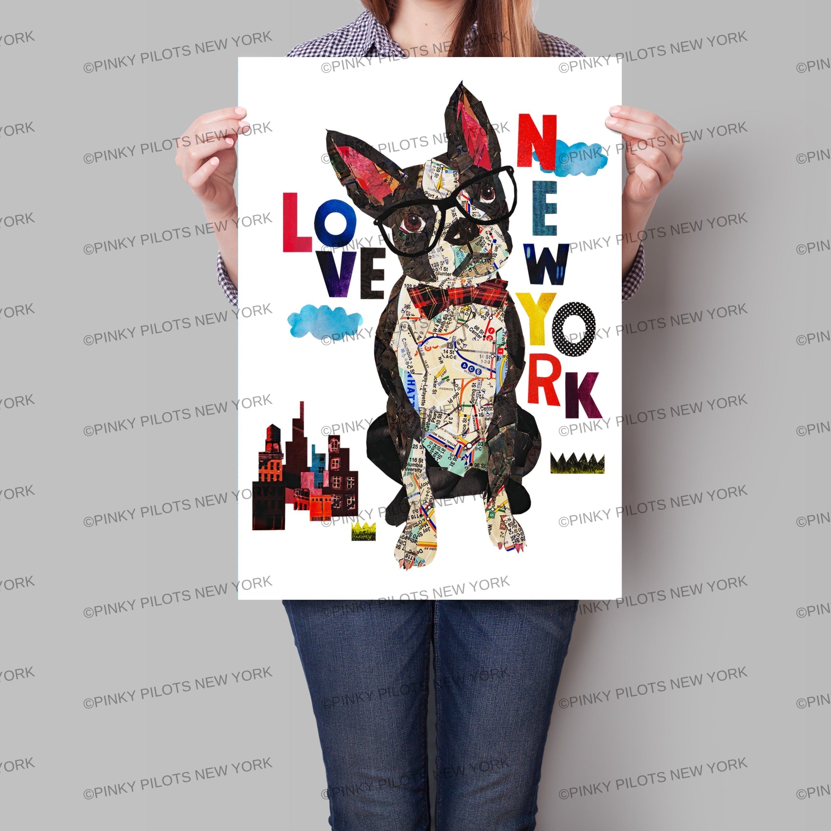 Map dog love Boston terrier dog Art