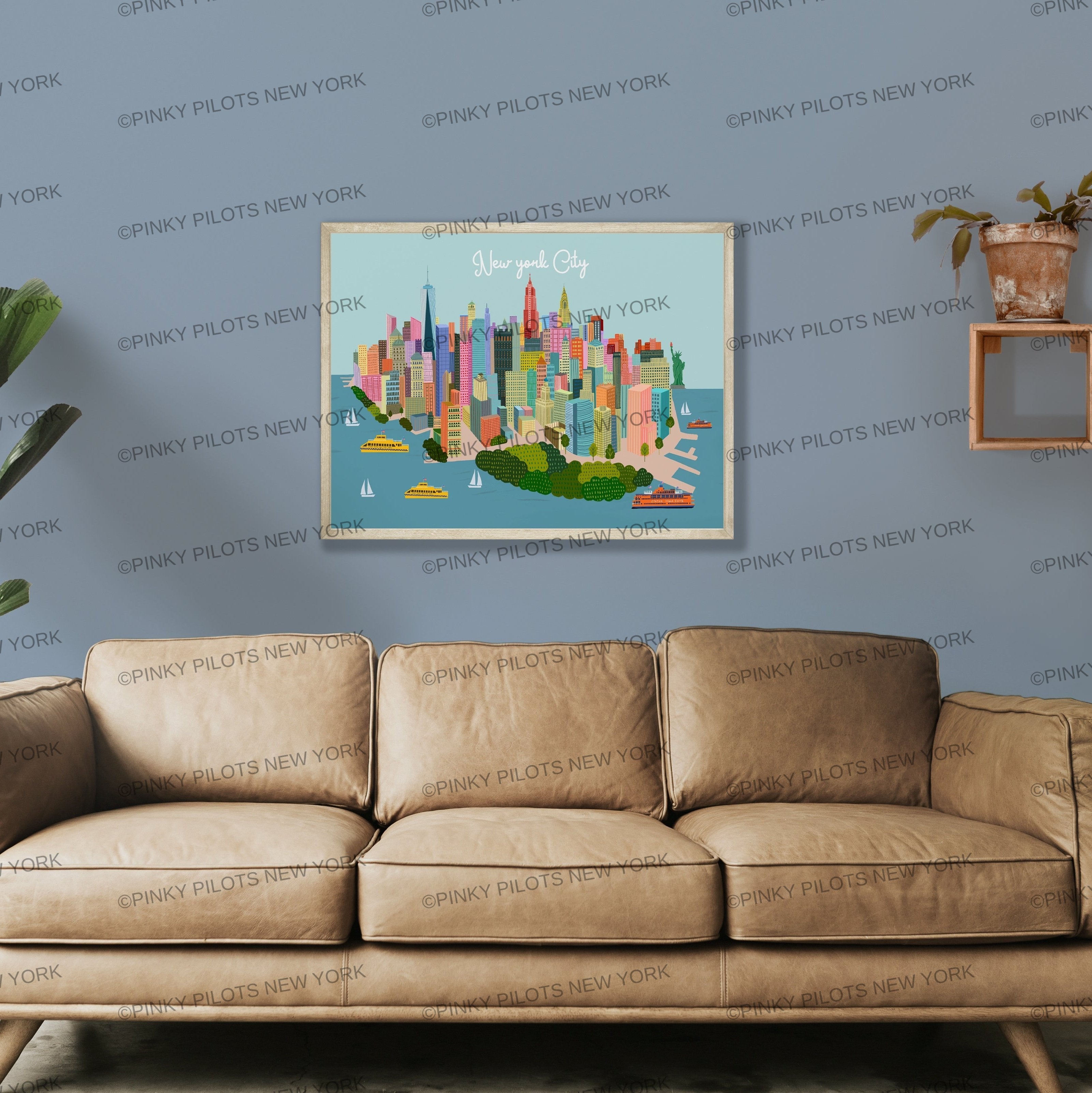 Manhattan Skyline Art Print/NYC art print/New York illustration