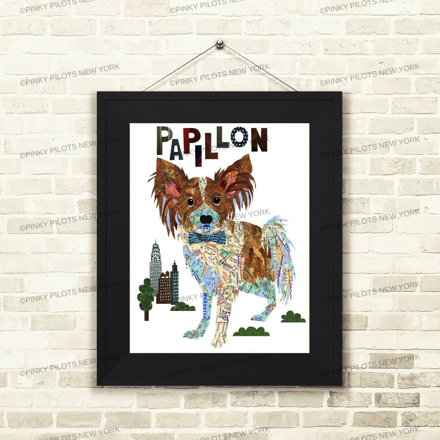 Map dog Papillon Dog Art Print - Papillon Art Print- Papillon Dog Art -Papillon Dog gift-Papillon
