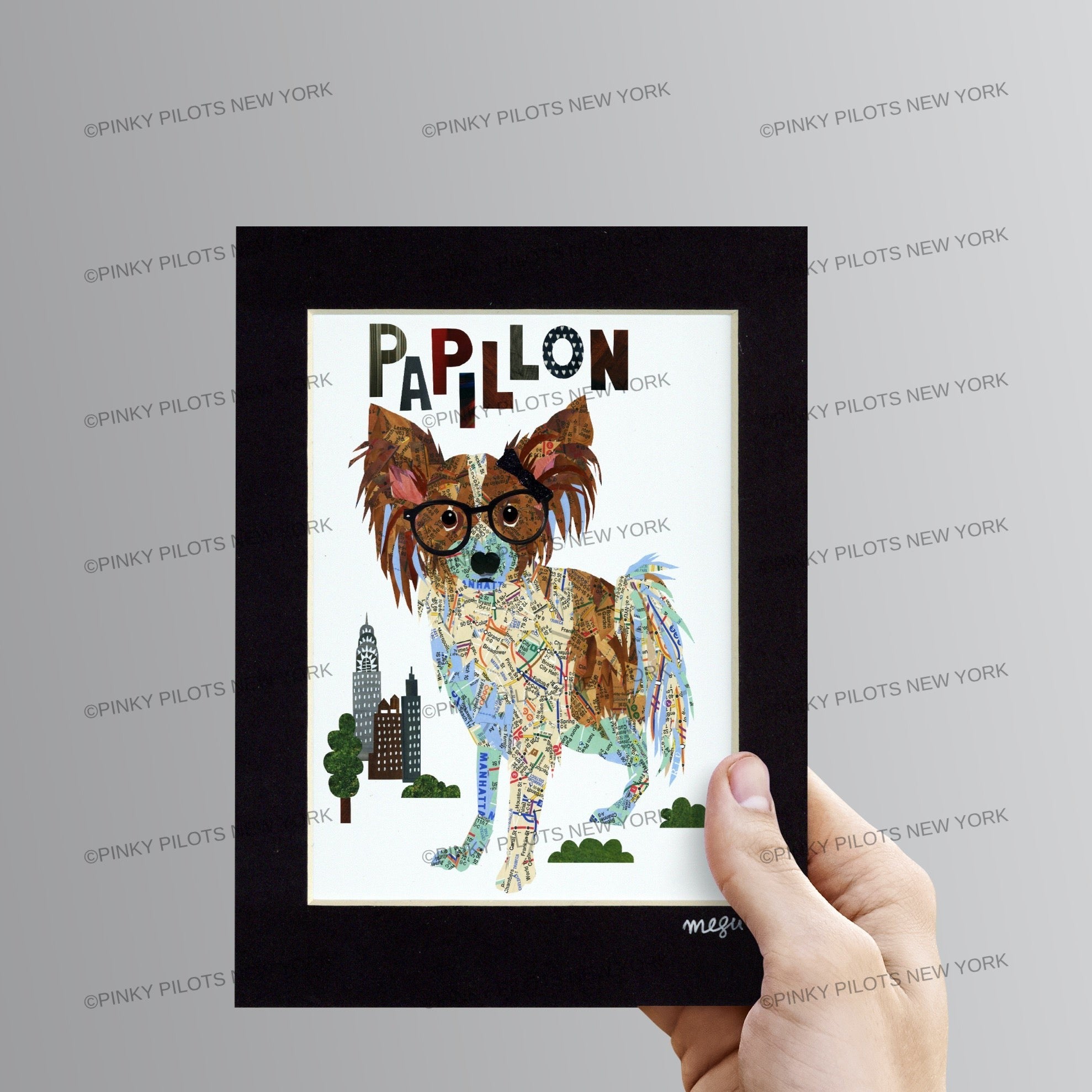 Map dog Papillon Dog Art Print - Papillon Art Print- Papillon Dog Art -Papillon Dog gift-Papillon