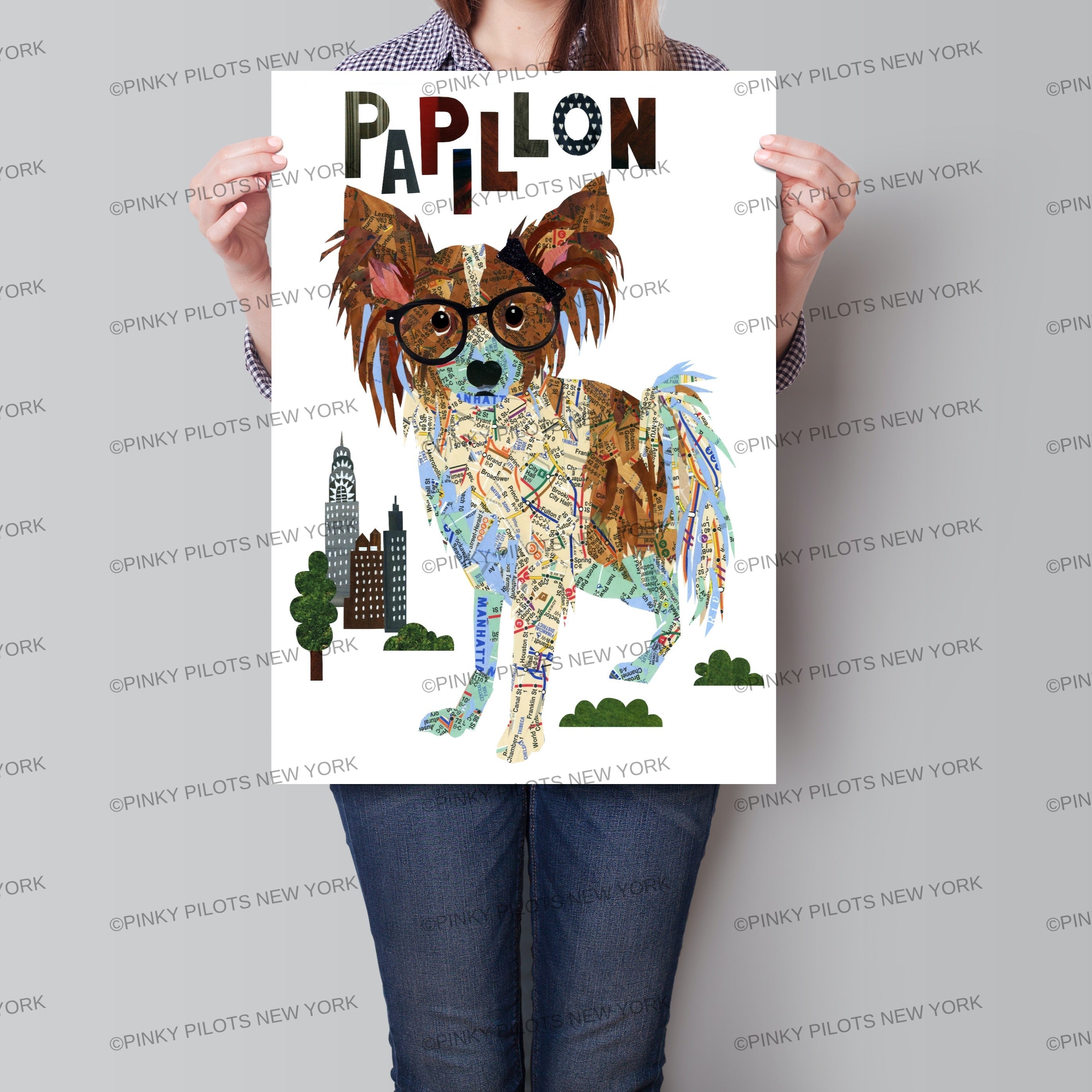 Map dog Papillon Dog Art Print - Papillon Art Print- Papillon Dog Art -Papillon Dog gift-Papillon
