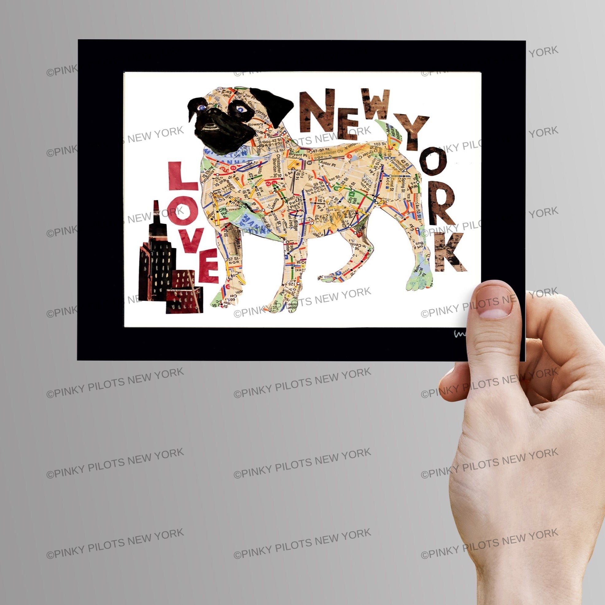 Map dog love Pug/ Pug dog Art