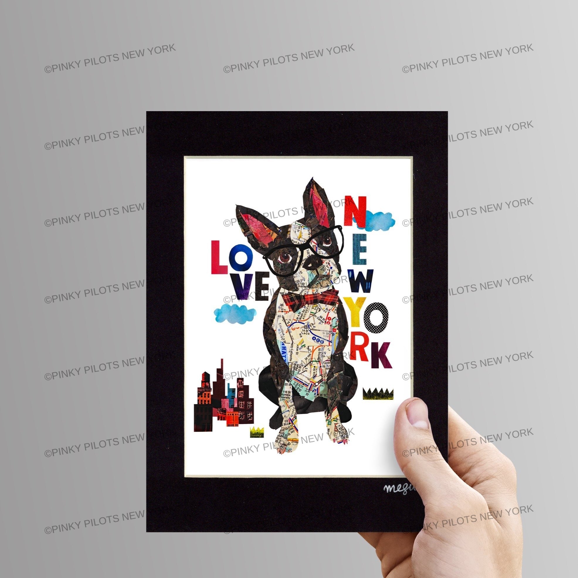 Map dog love Boston terrier dog Art