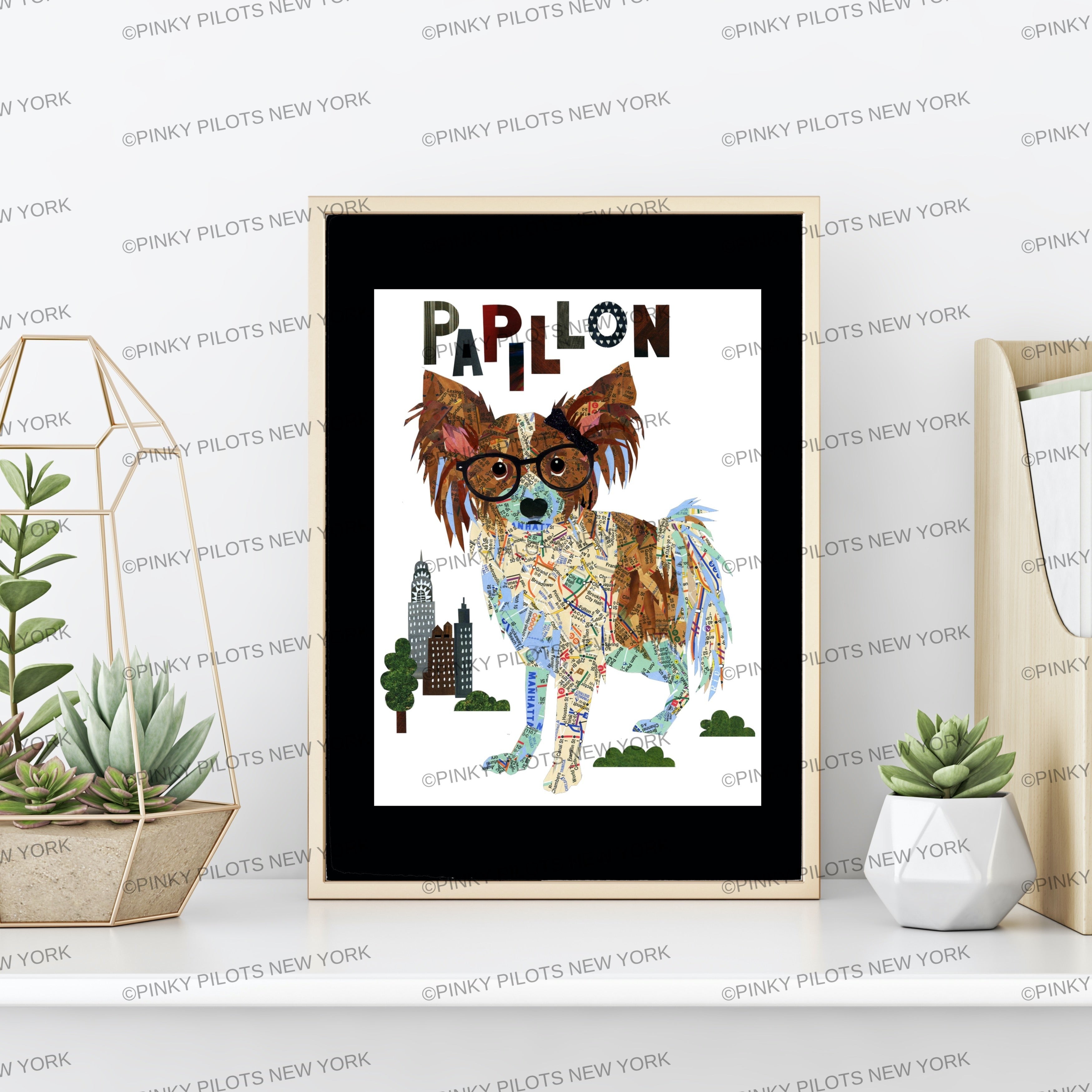 Map dog Papillon Dog Art Print - Papillon Art Print- Papillon Dog Art -Papillon Dog gift-Papillon
