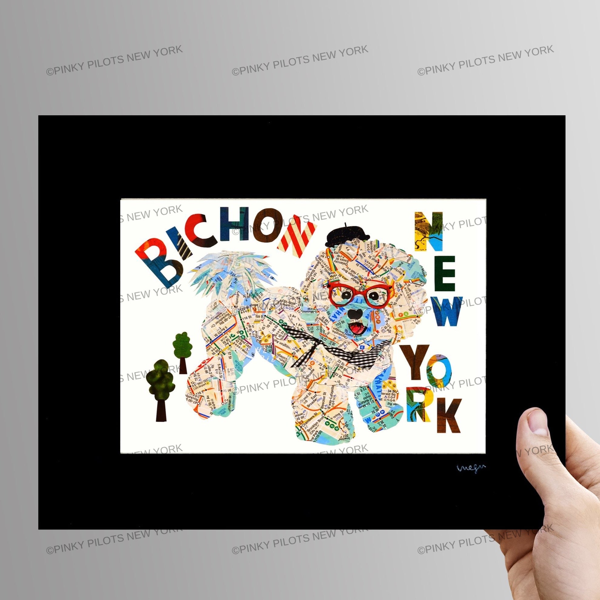 Map dog NY Bichon/Bichon Frise map dog art