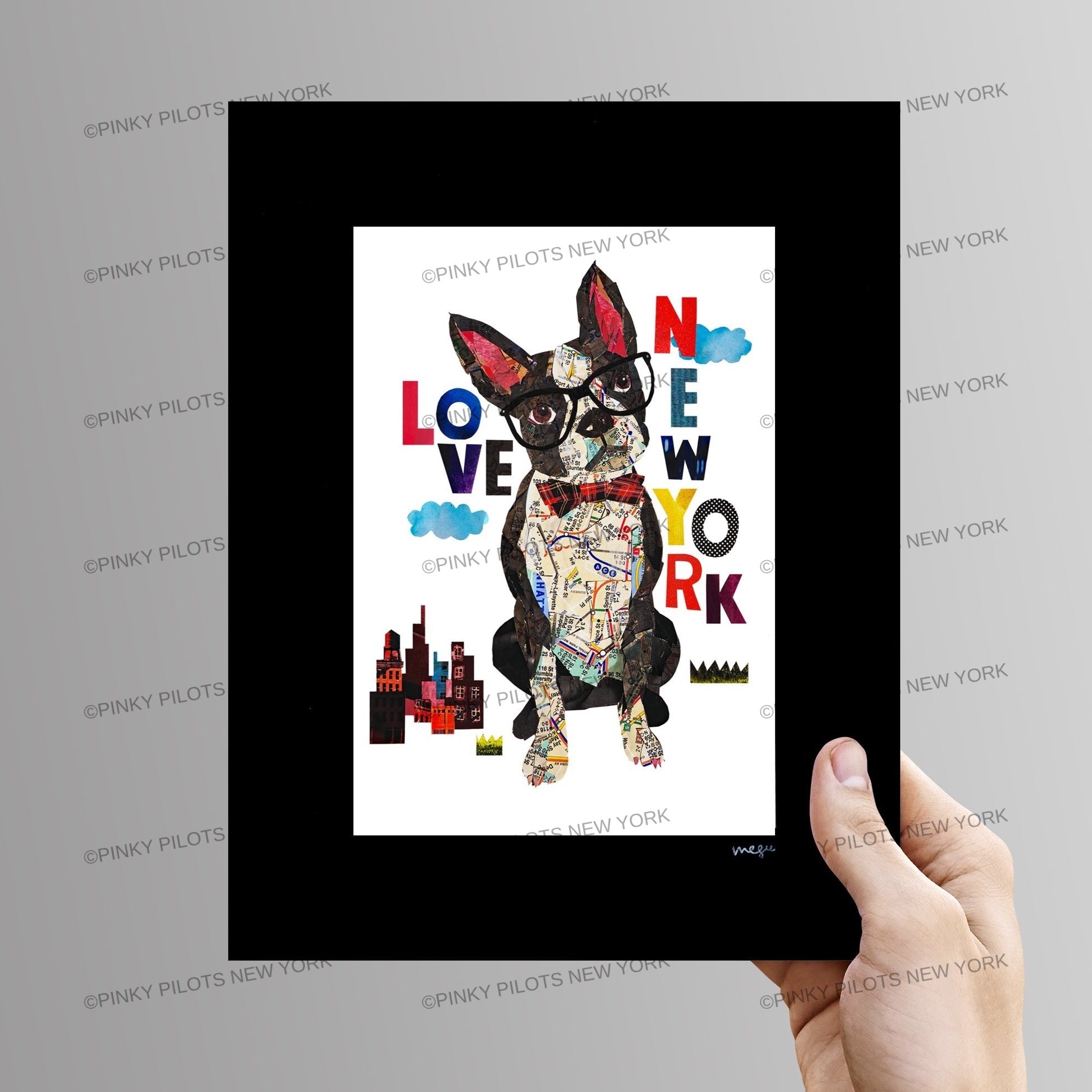 Map dog love Boston terrier dog Art