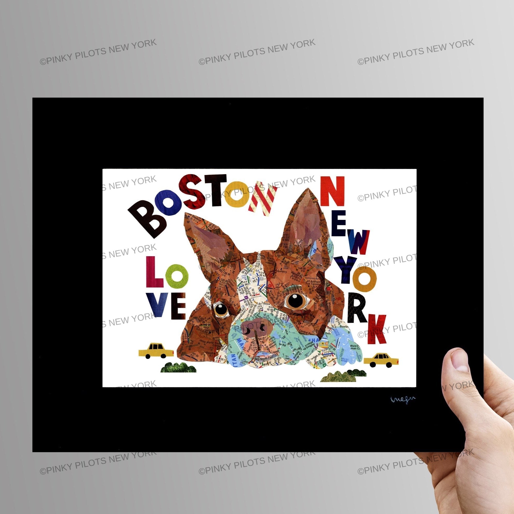 Map dog BOSTON TERRIER brown Art print