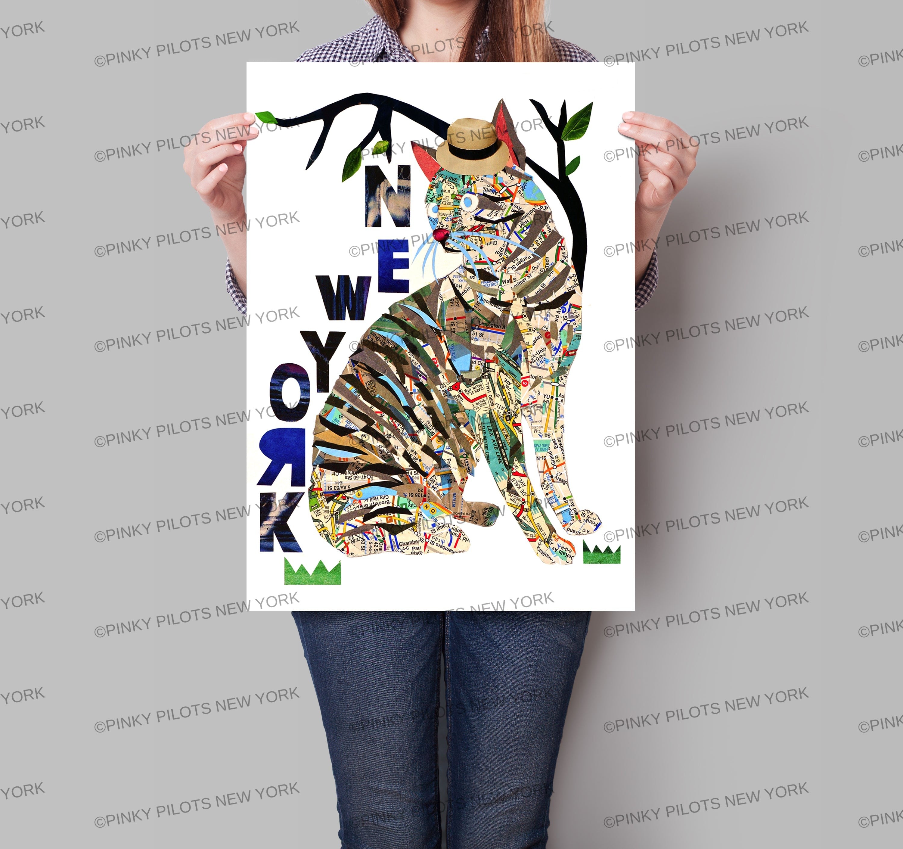 Map Cat love New York/Cat Art