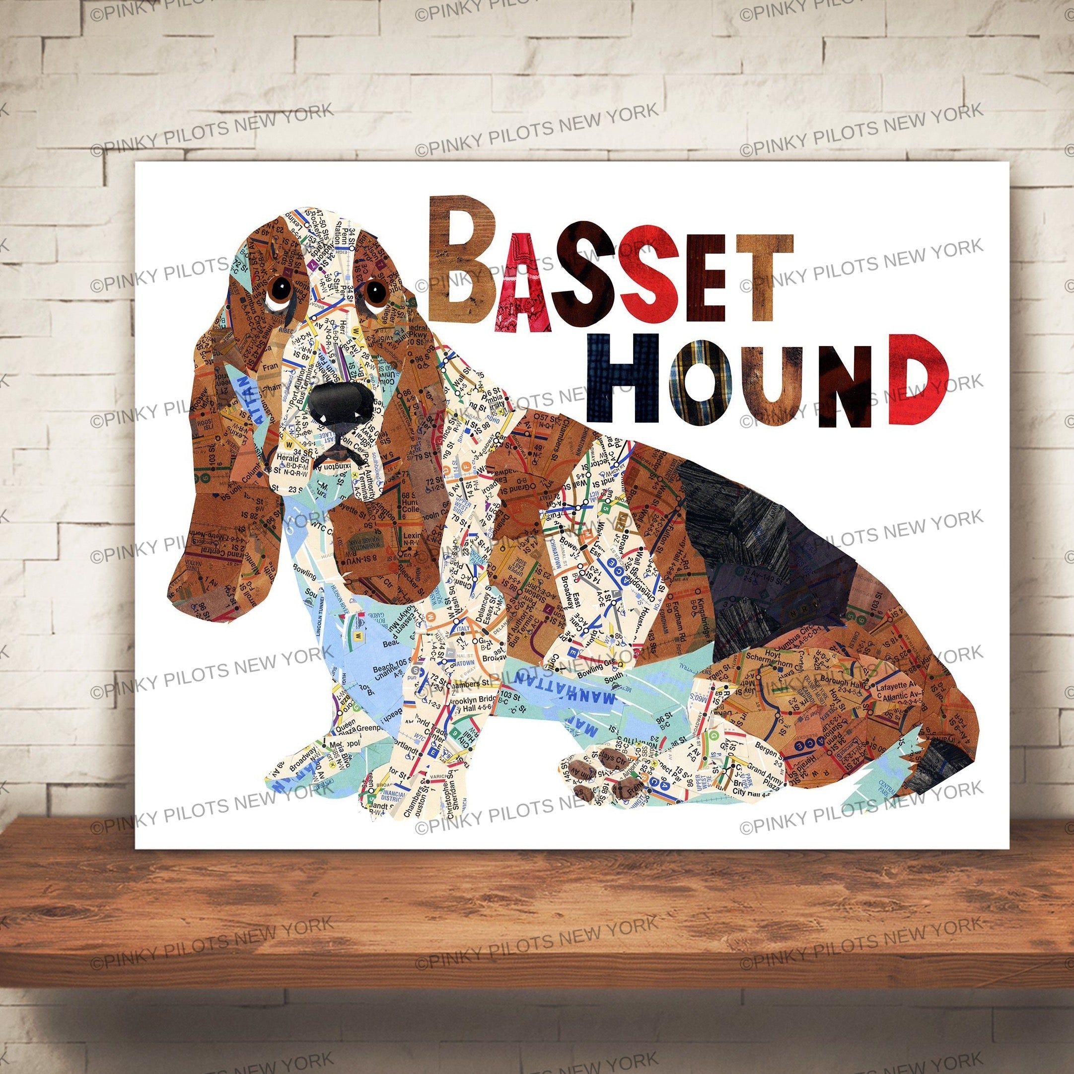 Map dog Basset hound dog Art Print