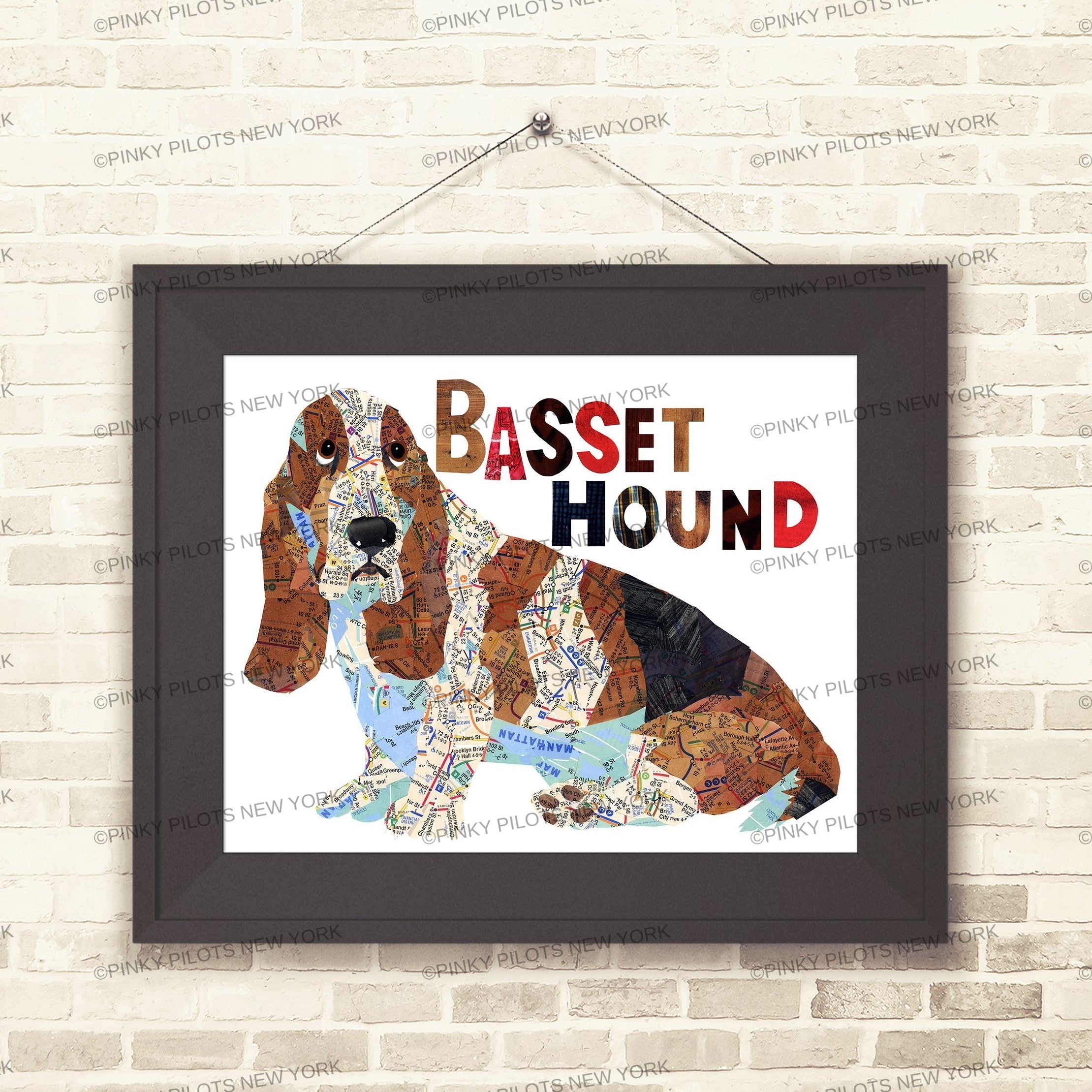 Map dog Basset hound dog Art Print