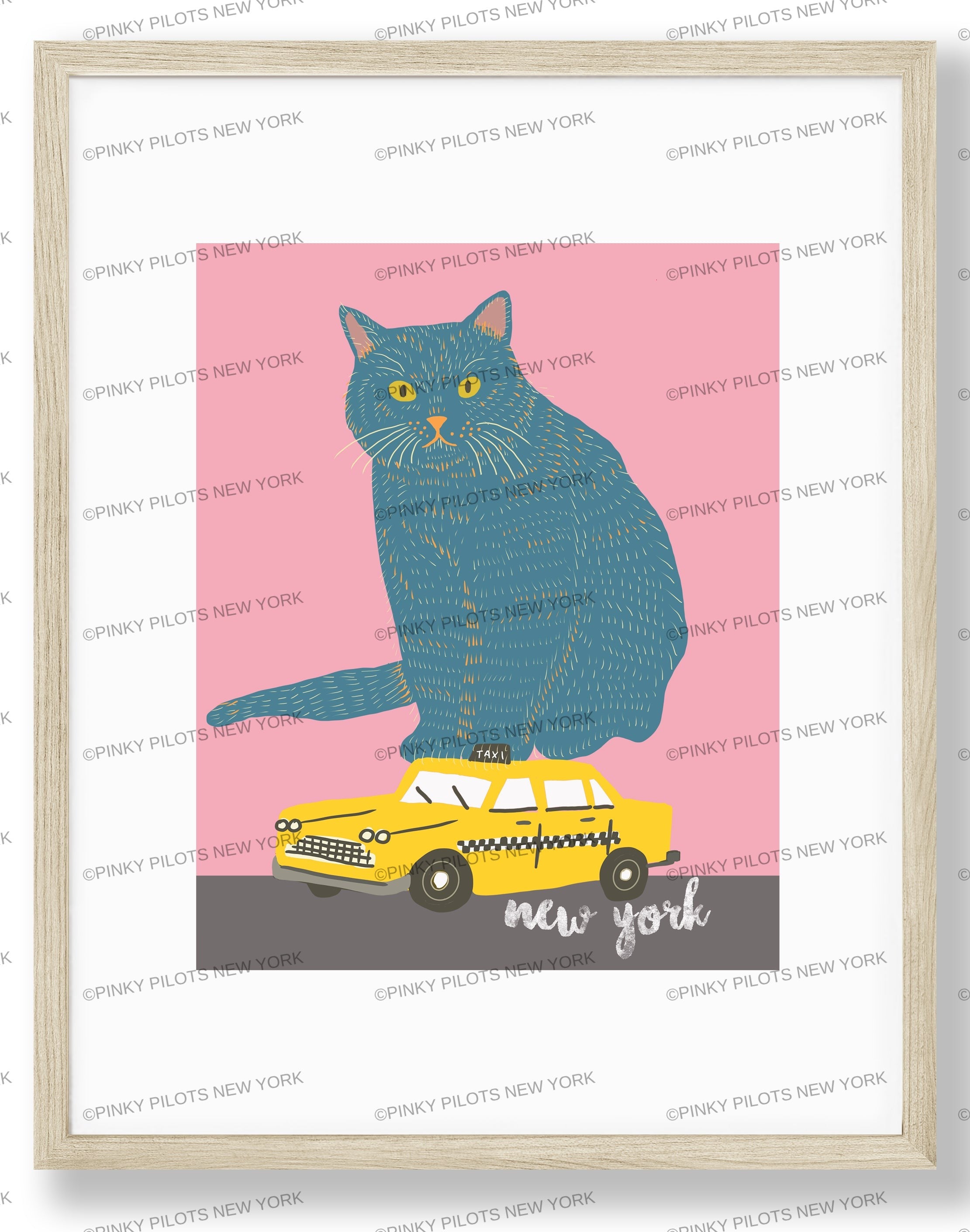 Cat On the Taxi Art print/cat illustration /cat print wall art/cat on the  taxi/cat art