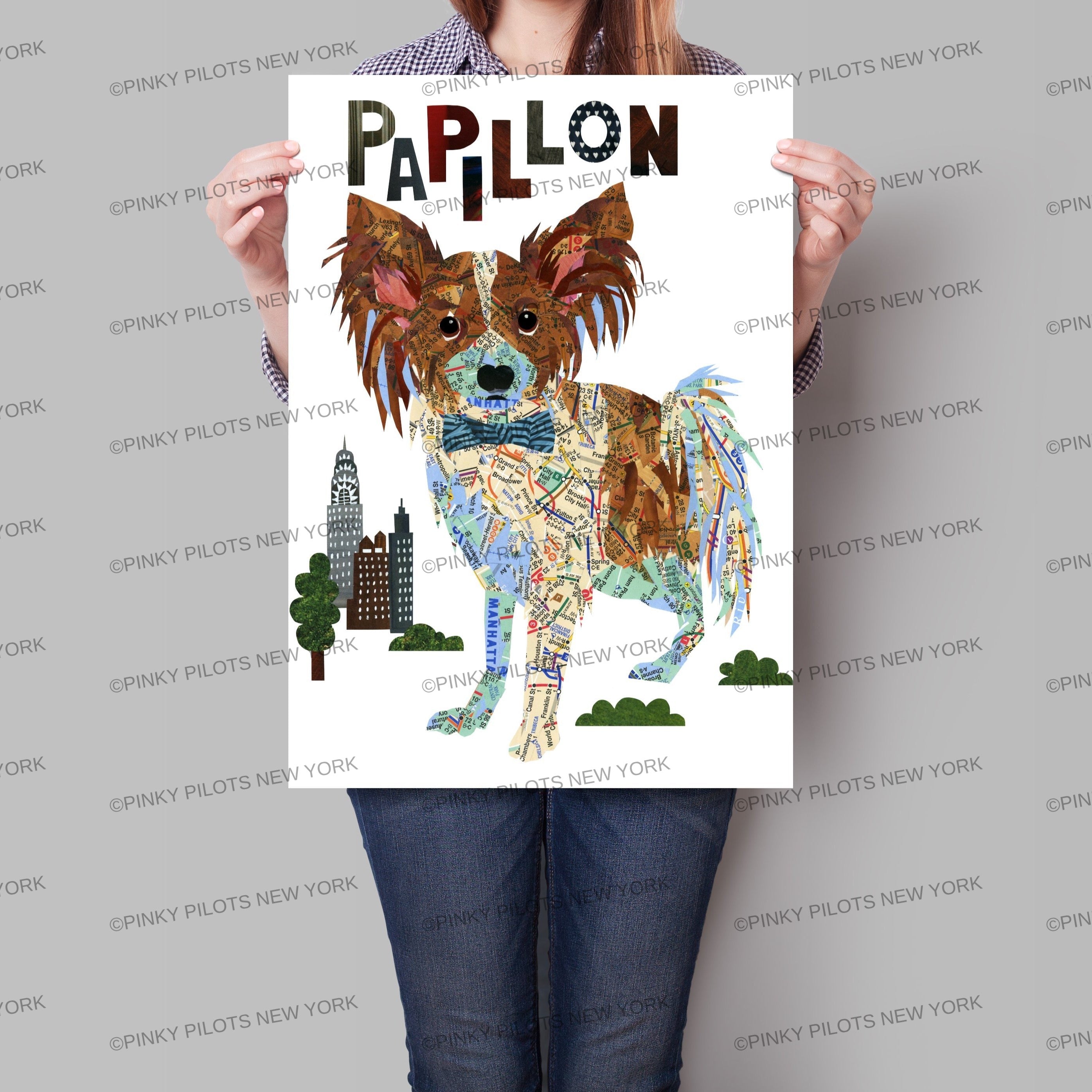 Map dog Papillon Dog Art Print - Papillon Art Print- Papillon Dog Art -Papillon Dog gift-Papillon