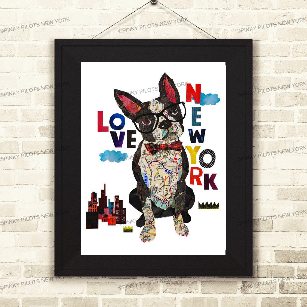Map dog love Boston terrier dog Art
