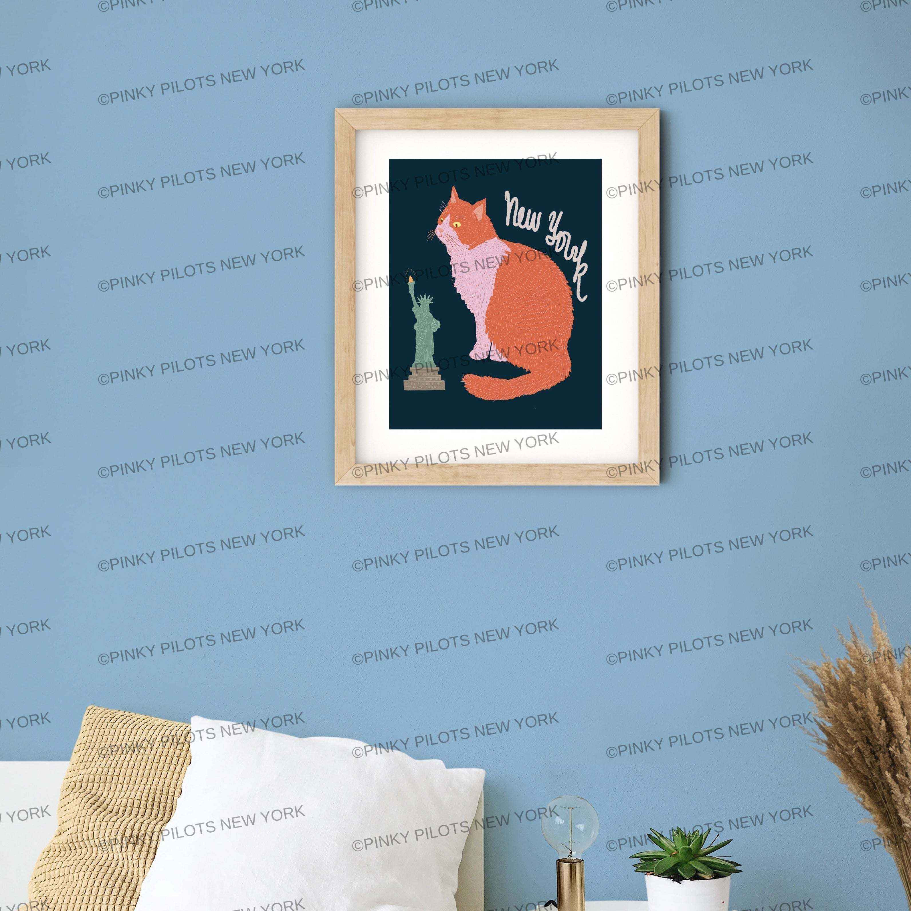 Cat with Statue of liberty art print/cat illustration /cat print wall art/art print cat
