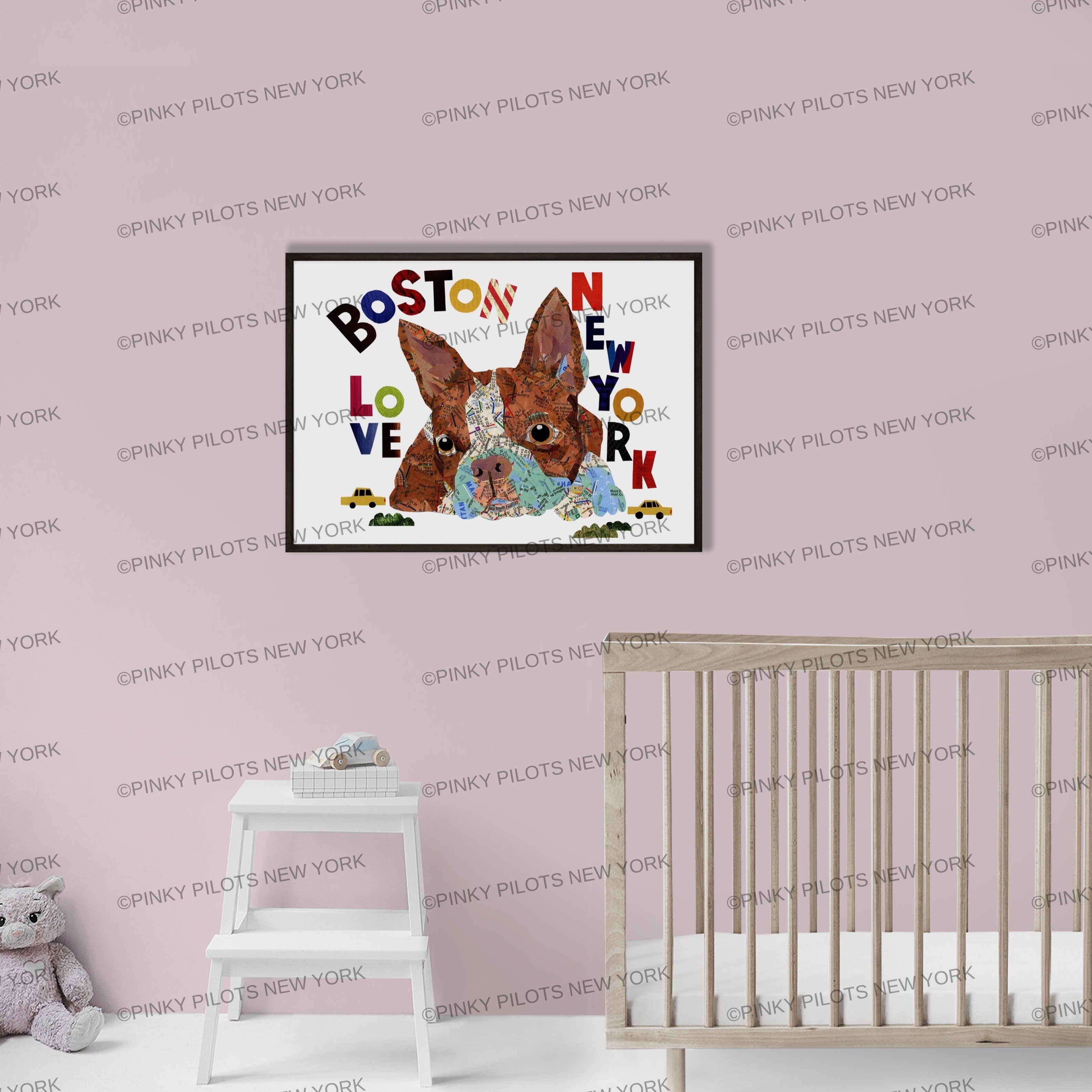 Map dog BOSTON TERRIER brown Art print
