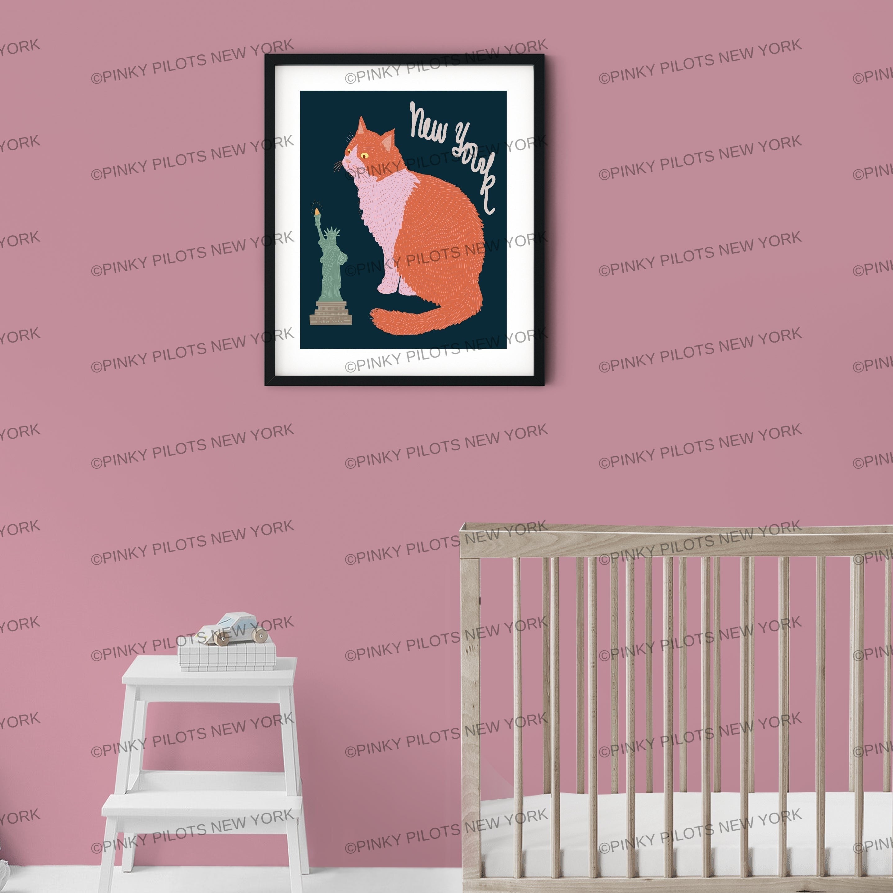 Cat with Statue of liberty art print/cat illustration /cat print wall art/art print cat