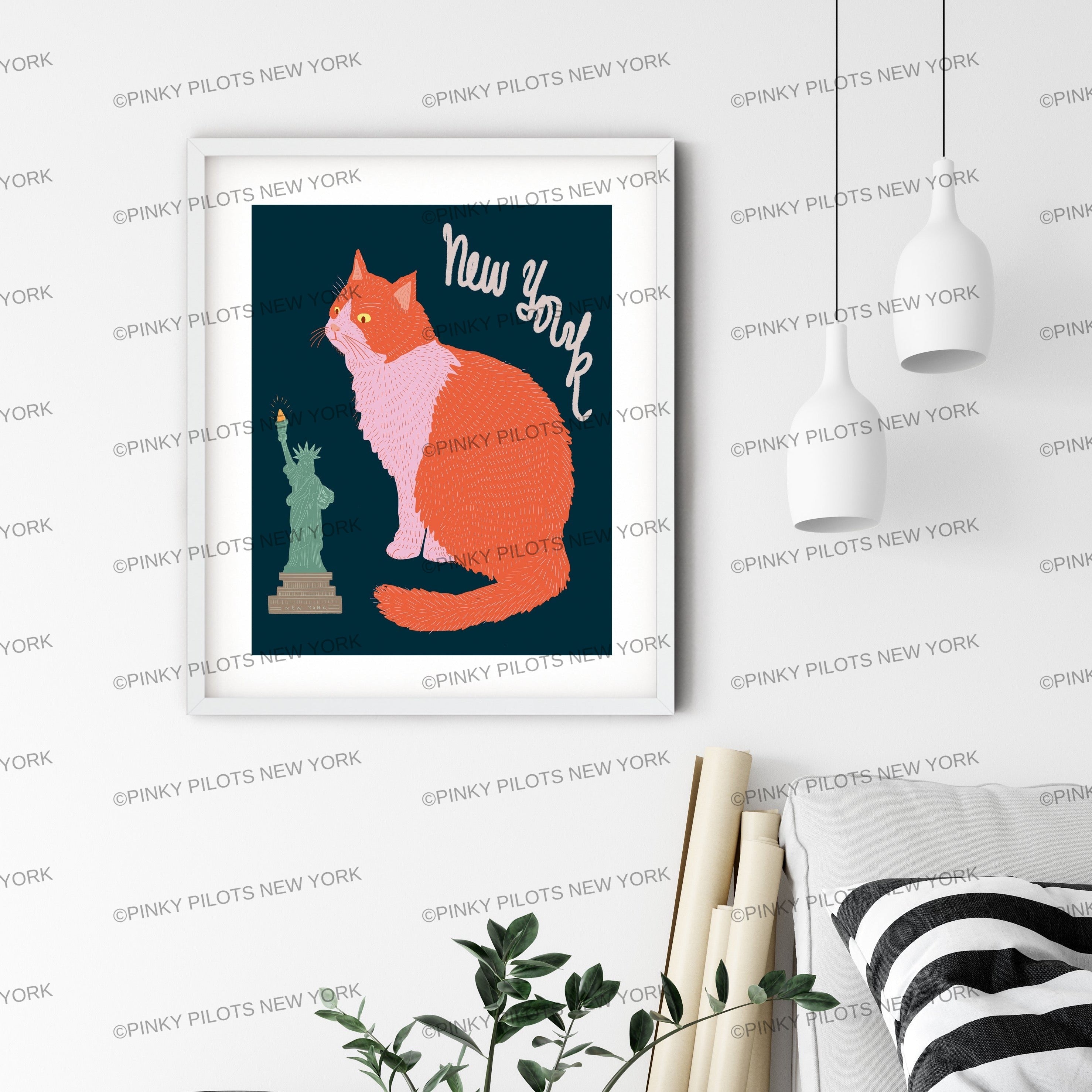 Cat with Statue of liberty art print/cat illustration /cat print wall art/art print cat