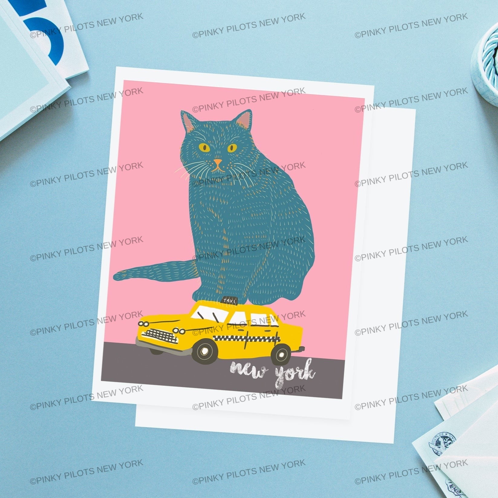 Cat On the Taxi Art print/cat illustration /cat print wall art/cat on the  taxi/cat art