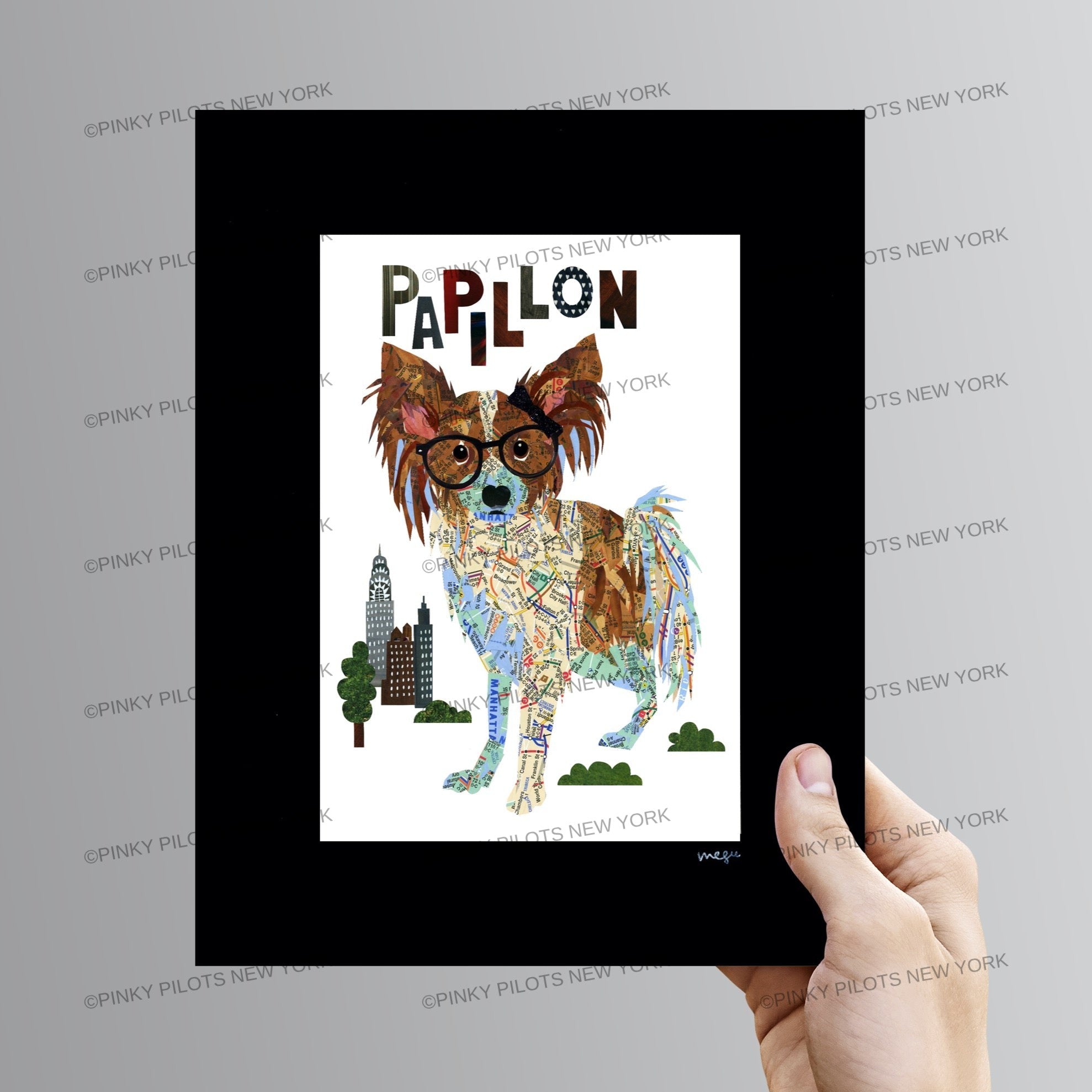 Map dog Papillon Dog Art Print - Papillon Art Print- Papillon Dog Art -Papillon Dog gift-Papillon