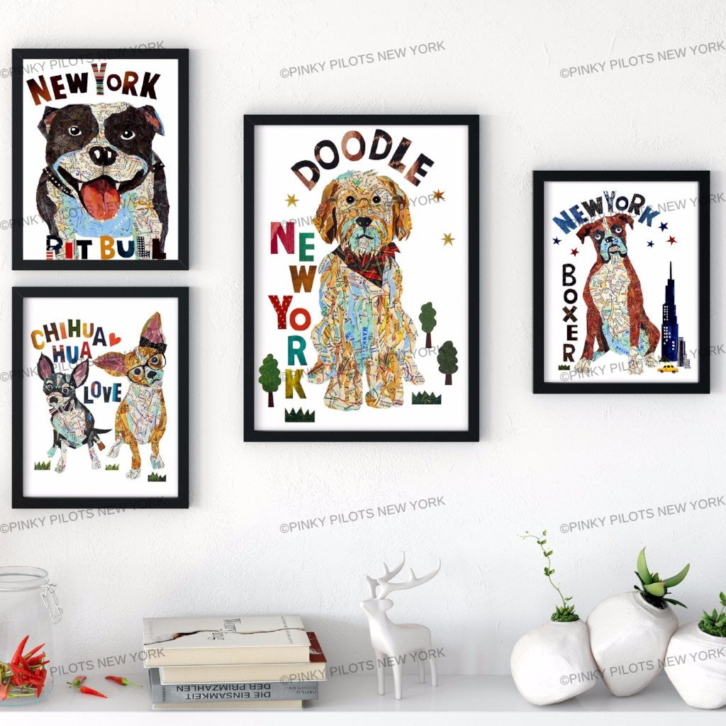 Map Doodle dog Art print