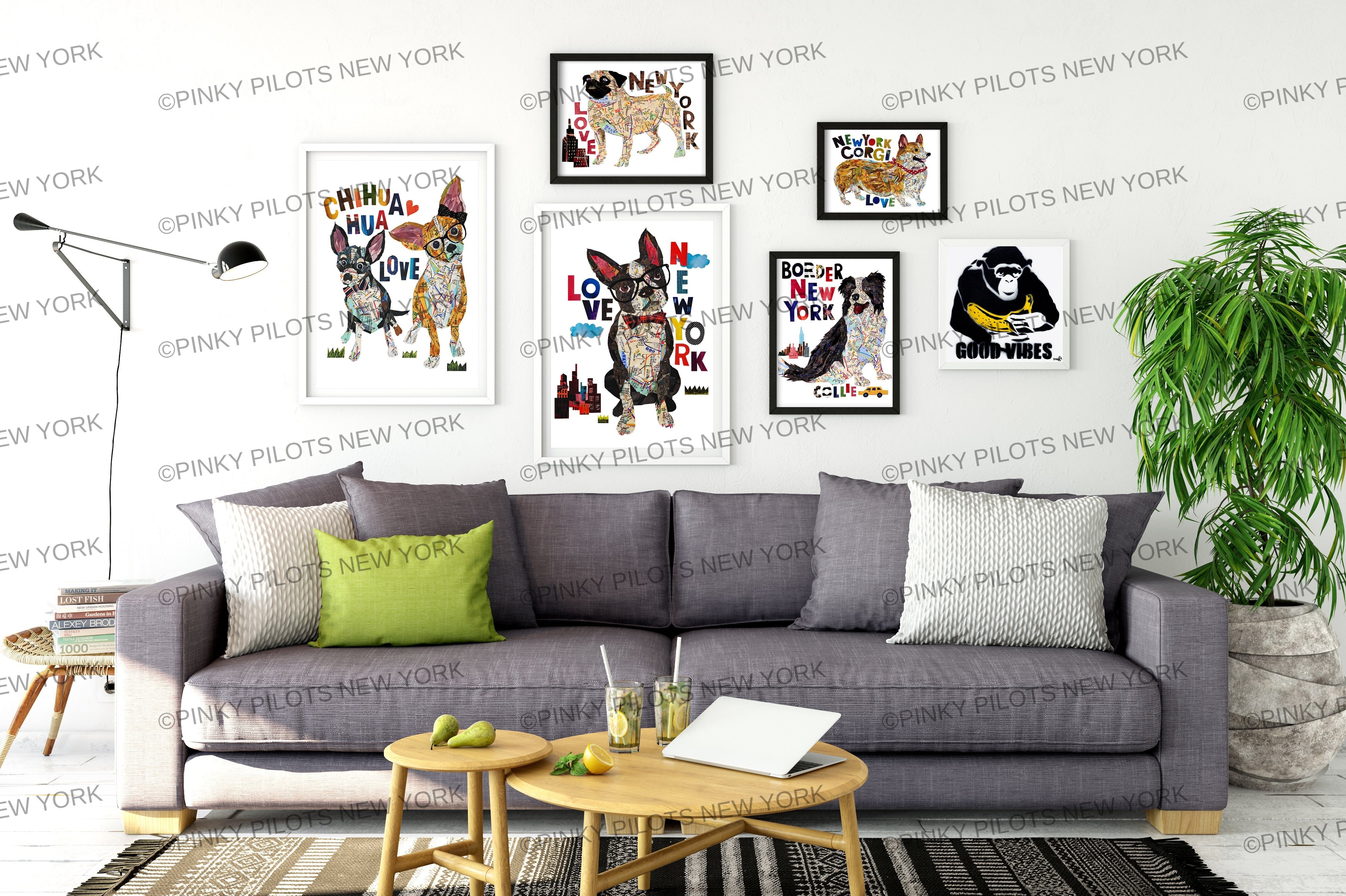 Map dog love Pug/ Pug dog Art