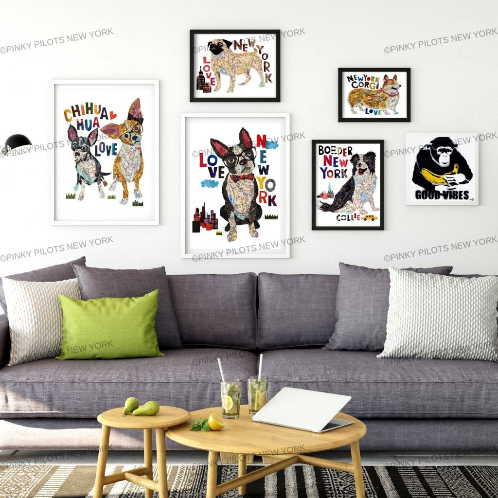Map dog love Boston terrier dog Art