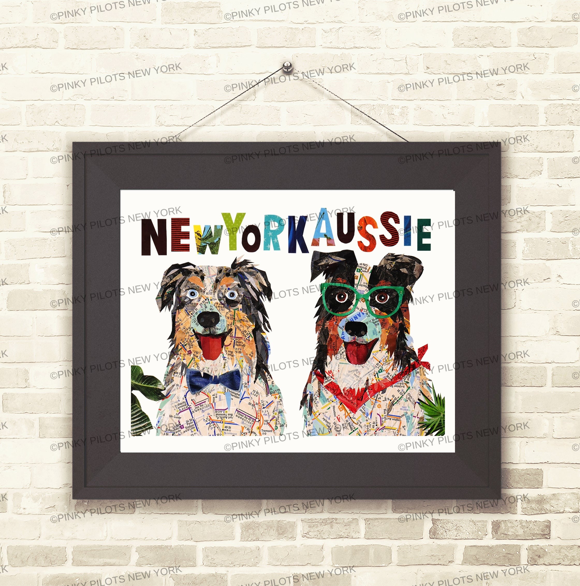 Map dog New York Australian shepherd/Aussie dog art