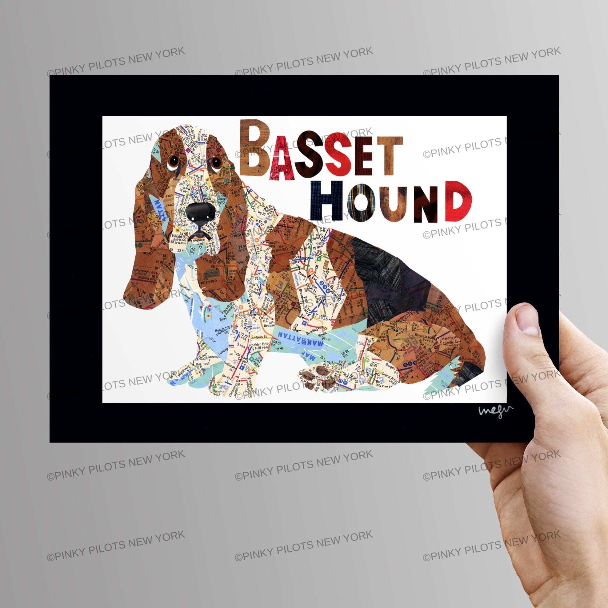 Map dog Basset hound dog Art Print