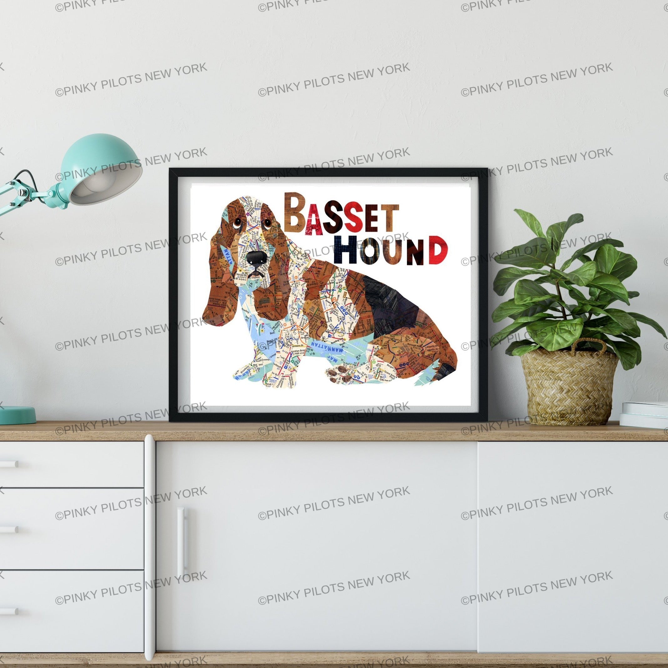 Map dog Basset hound dog Art Print
