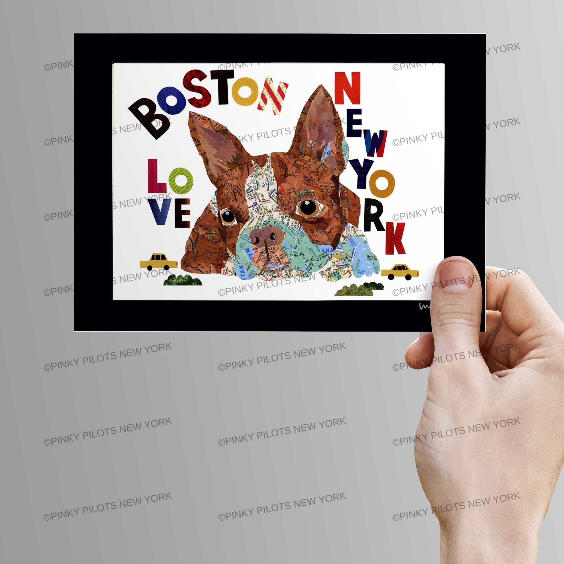 Map dog BOSTON TERRIER brown Art print