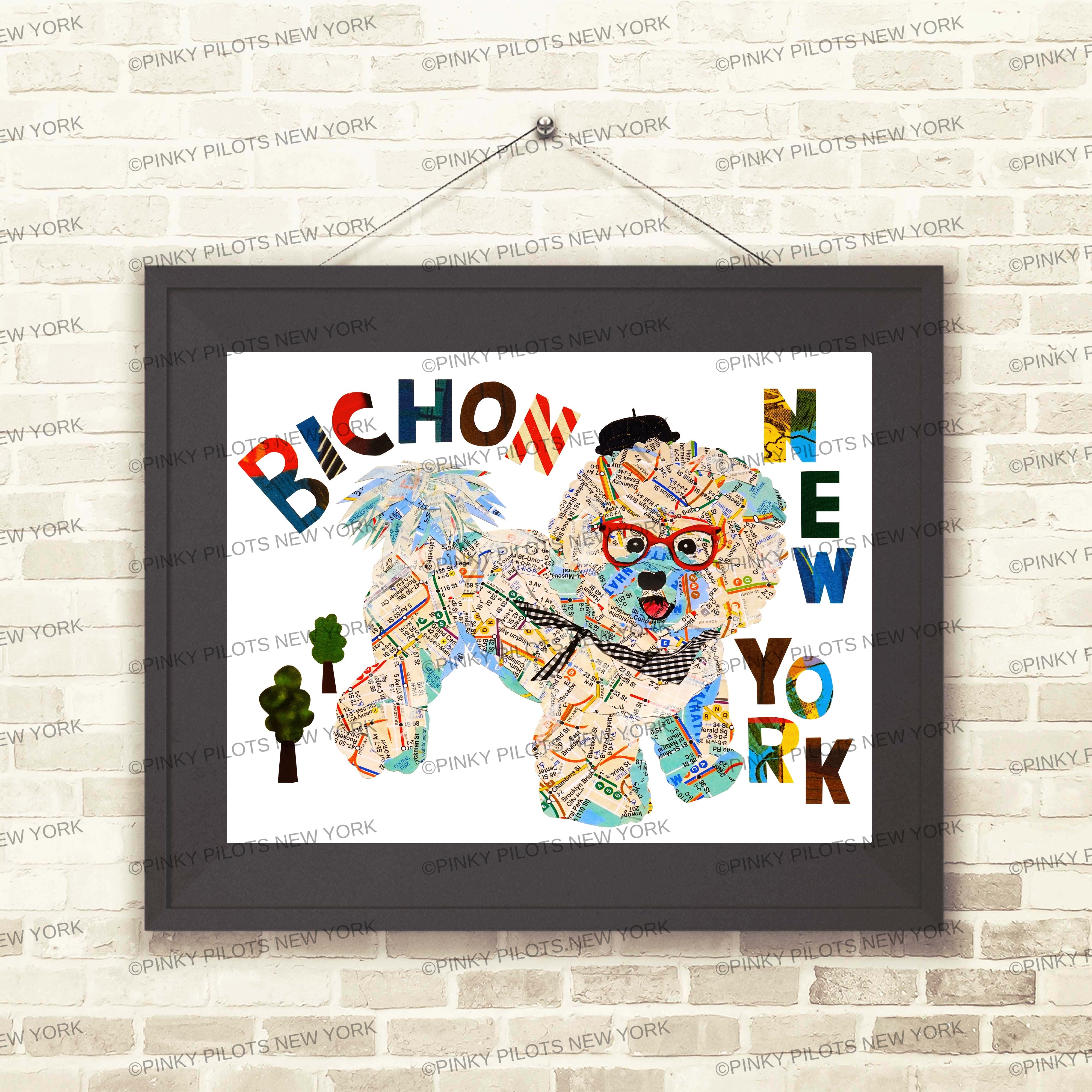 Map dog NY Bichon/Bichon Frise map dog art
