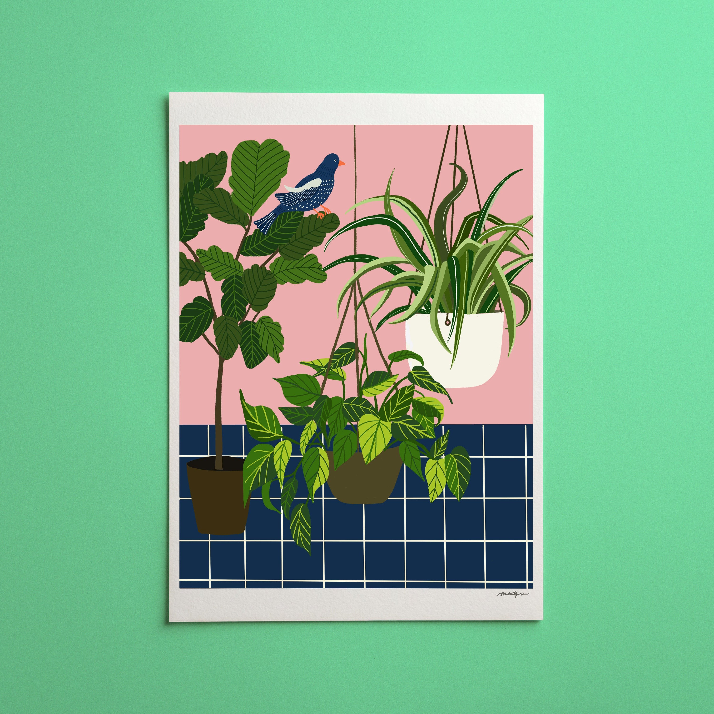 Plants Art print/blue bird and plants/plants print