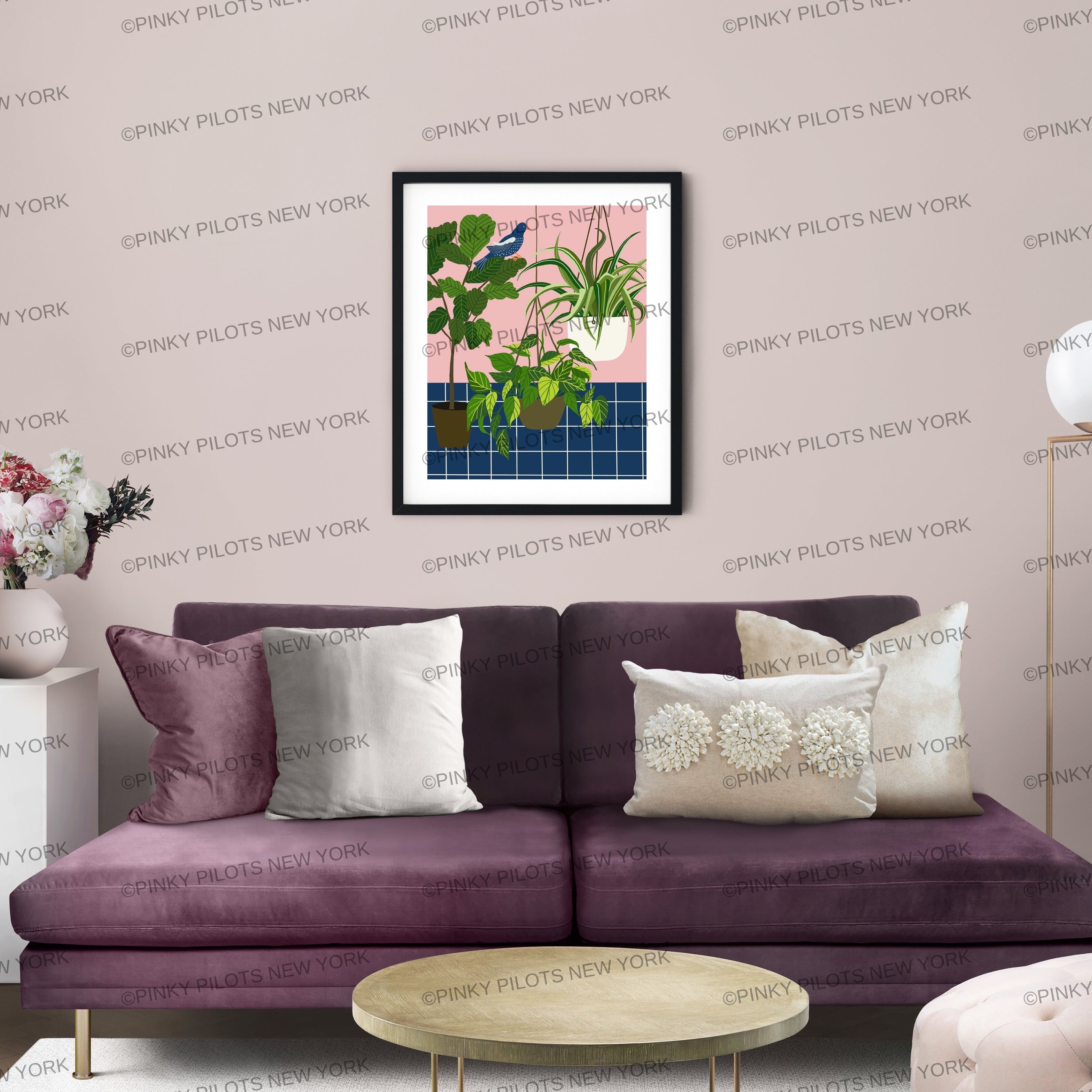Blue bird and plants Art print/plants print