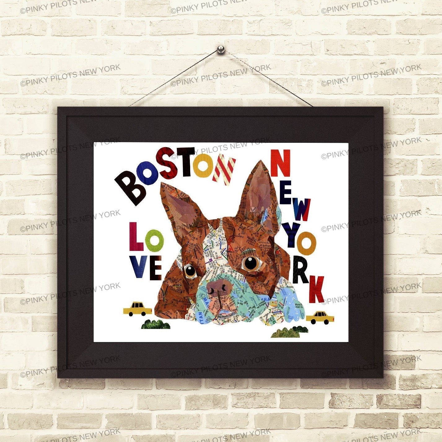 Map dog BOSTON TERRIER brown Art print