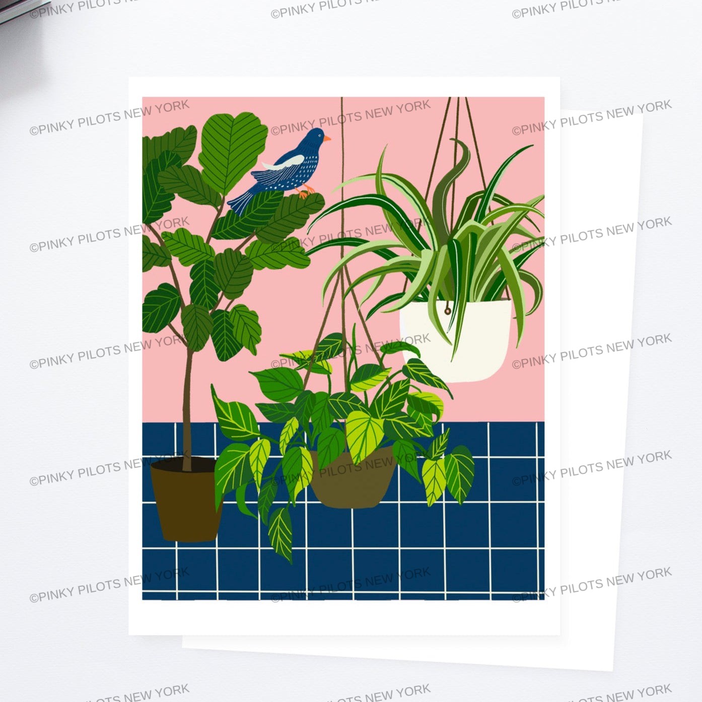Blue bird and plants Art print/plants print