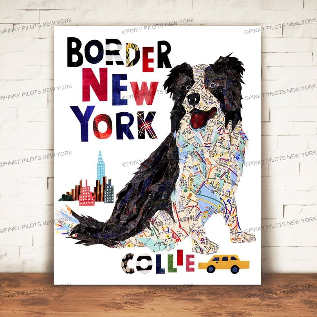 Map dog love Border Collie dog art print /sheep dog art print