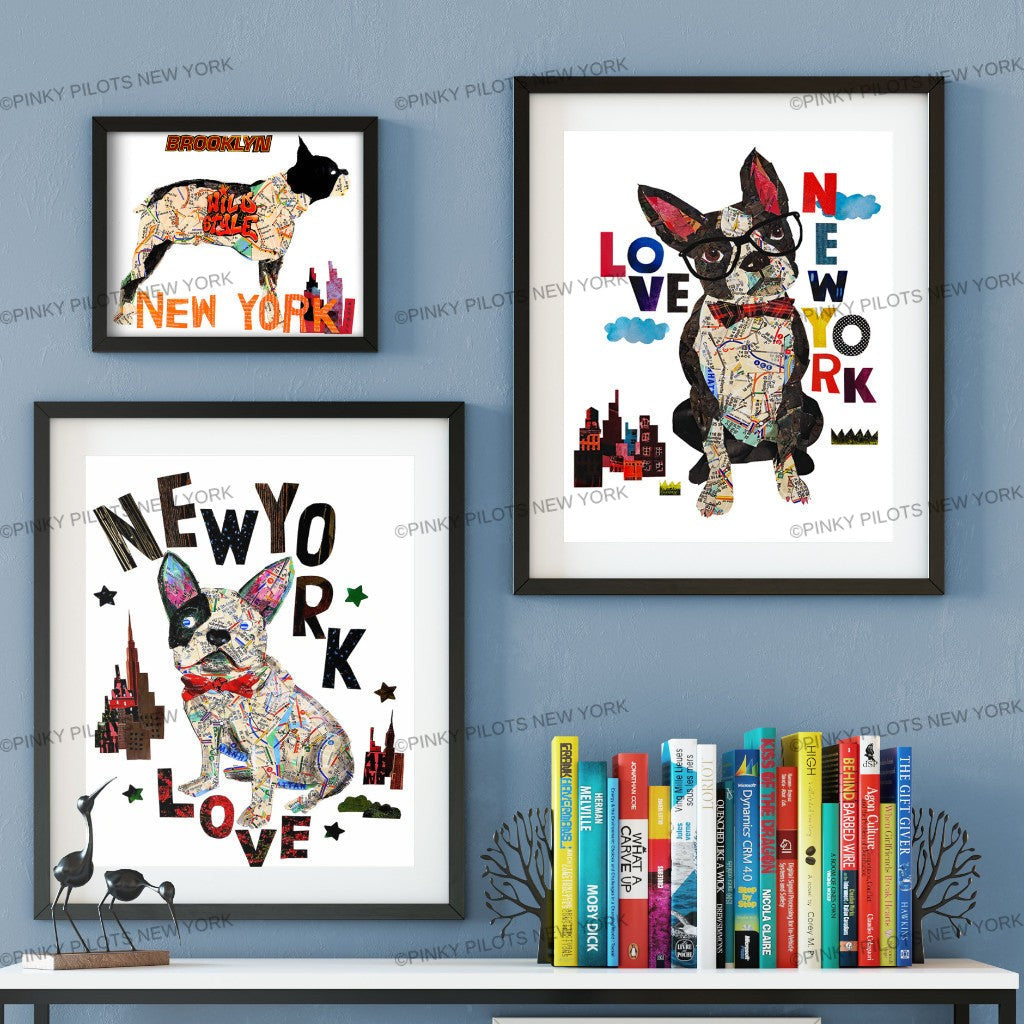 Map dog love Boston terrier dog Art