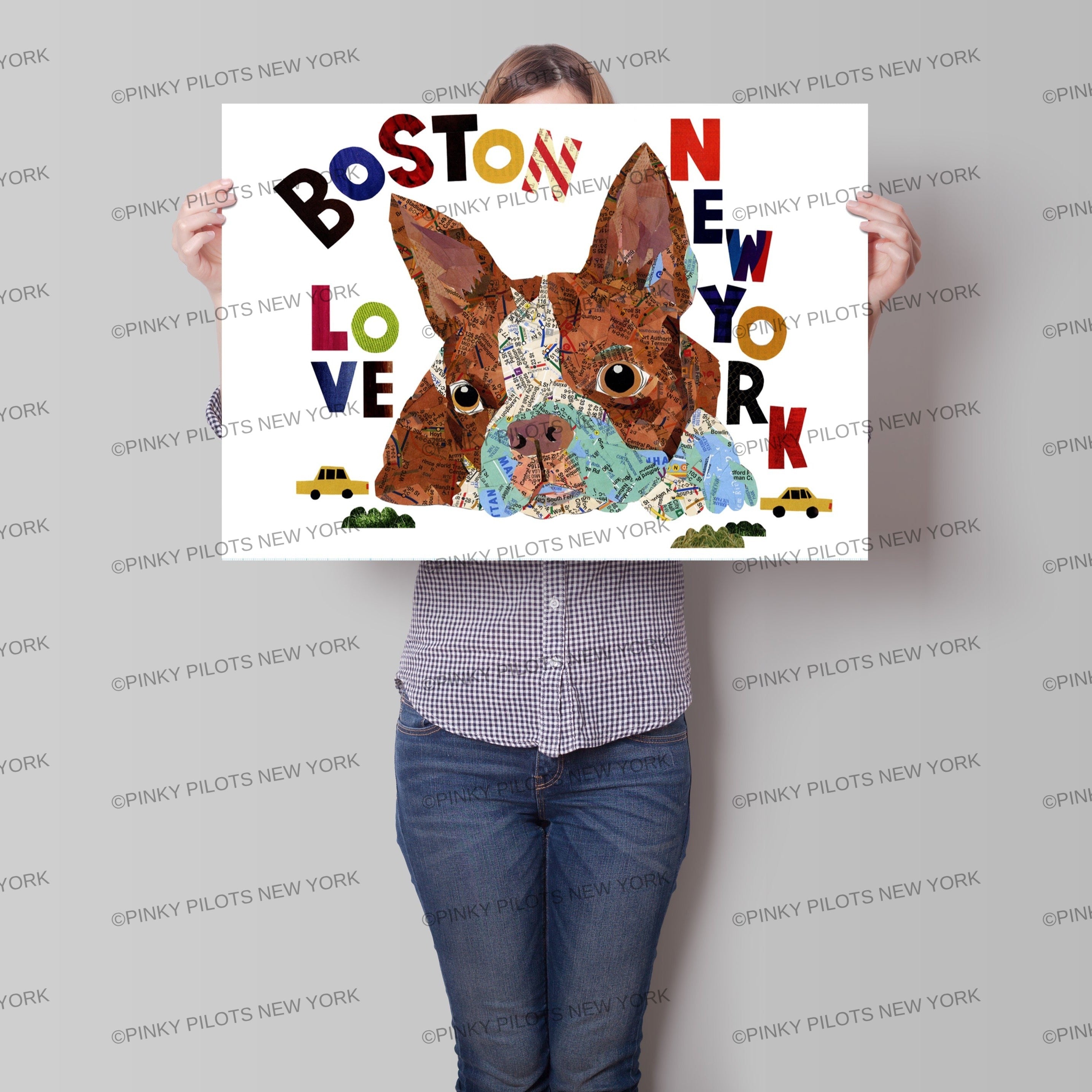Map dog BOSTON TERRIER brown Art print