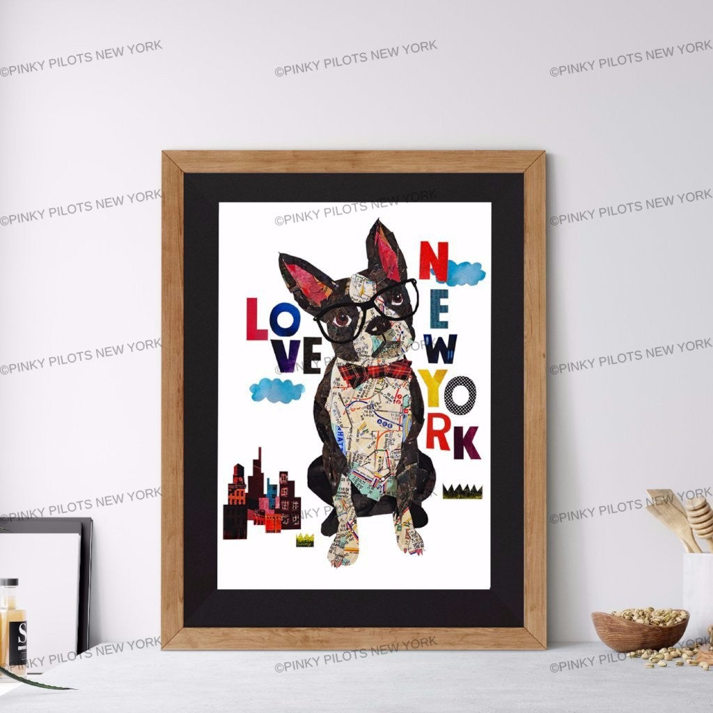 Map dog love Boston terrier dog Art