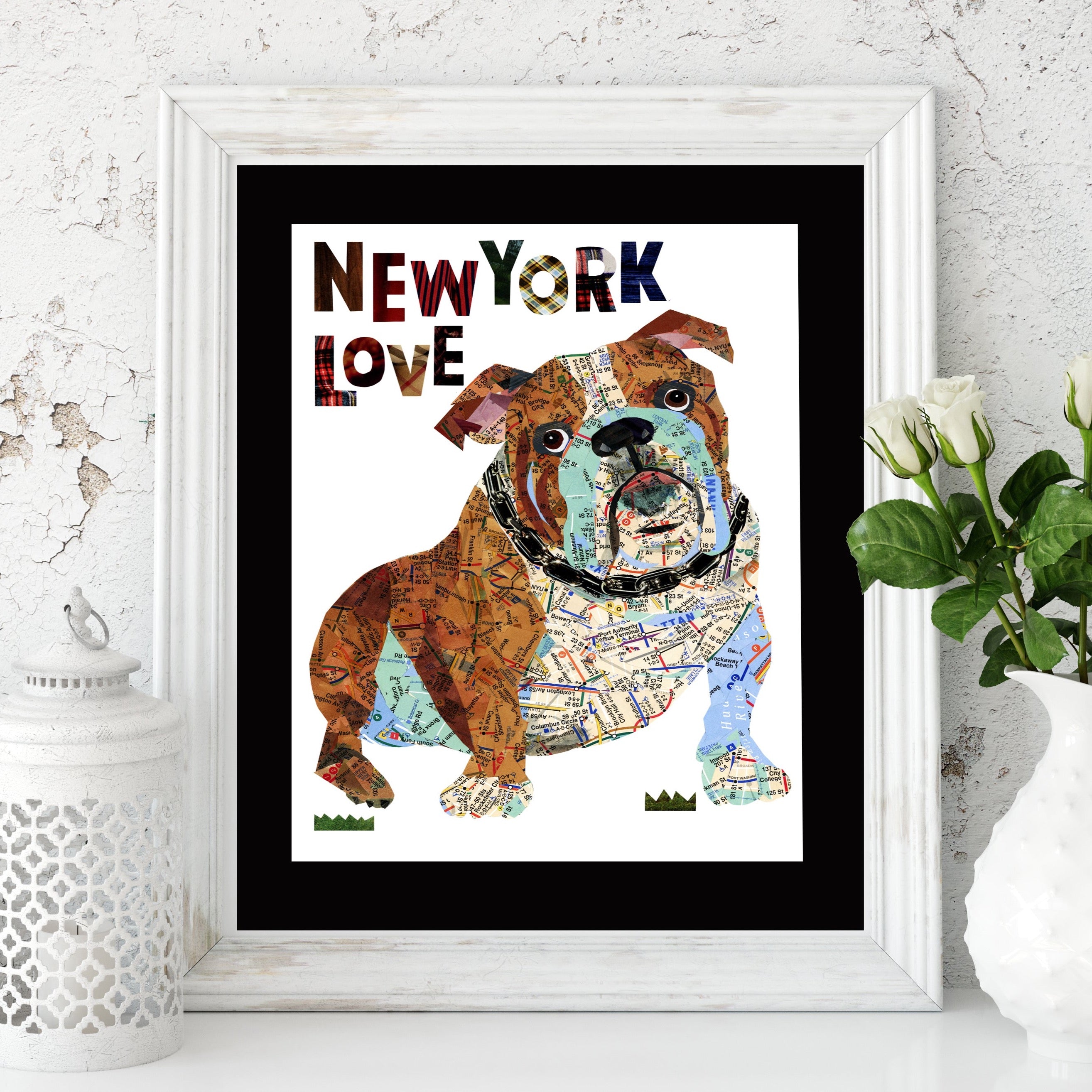 map dog Bull Dog Art /English bull dog art/Bull dog art print/Bull dog New York