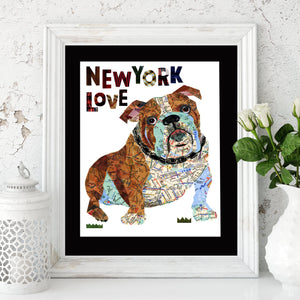 map dog Bull Dog Art /English bull dog art/Bull dog art print/Bull dog New York