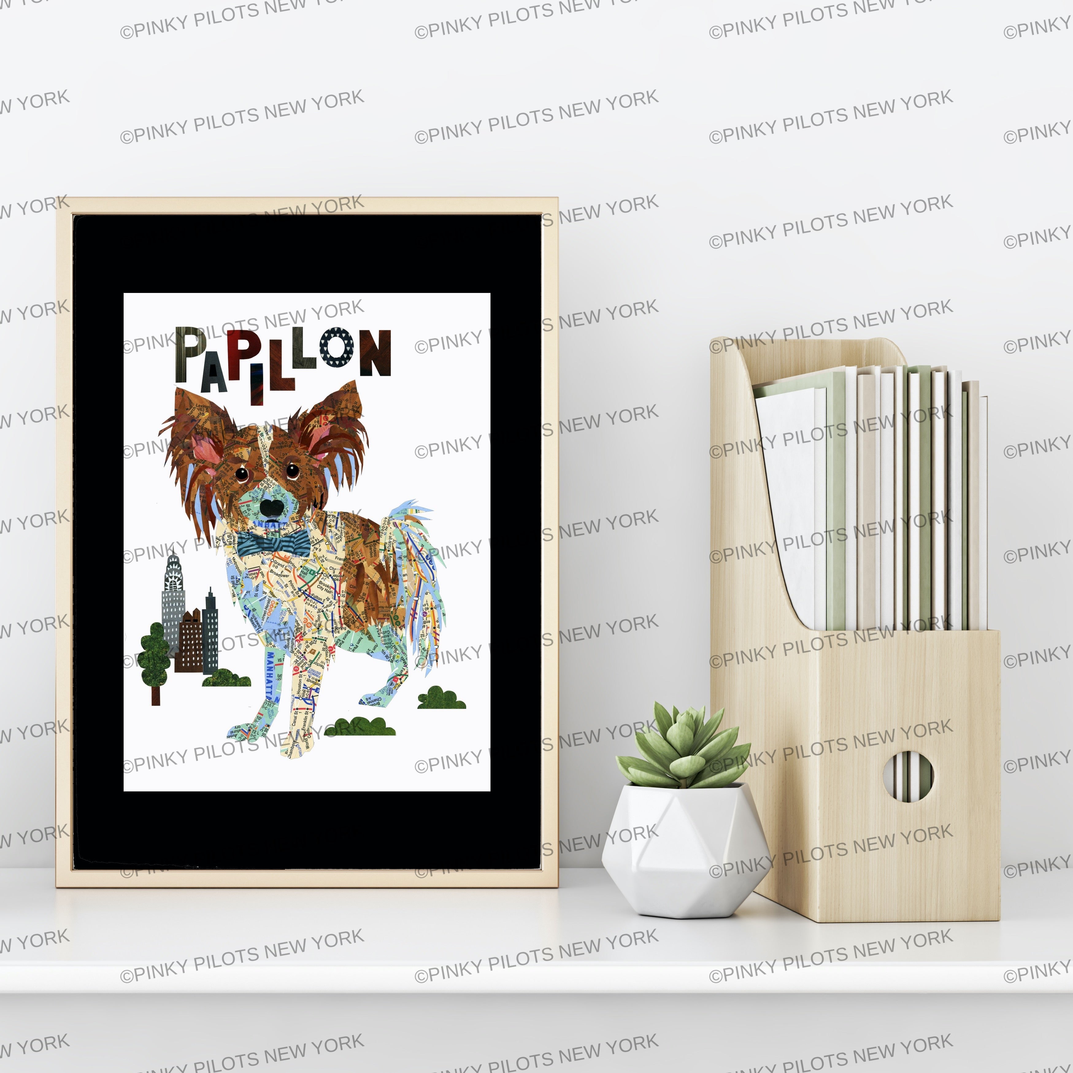 Map dog Papillon Dog Art Print - Papillon Art Print- Papillon Dog Art -Papillon Dog gift-Papillon