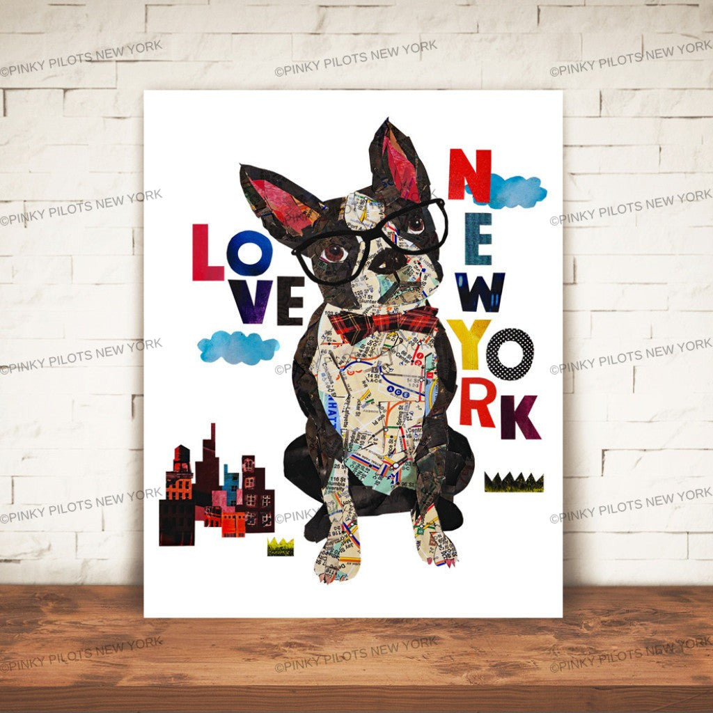 Map dog love Boston terrier dog Art