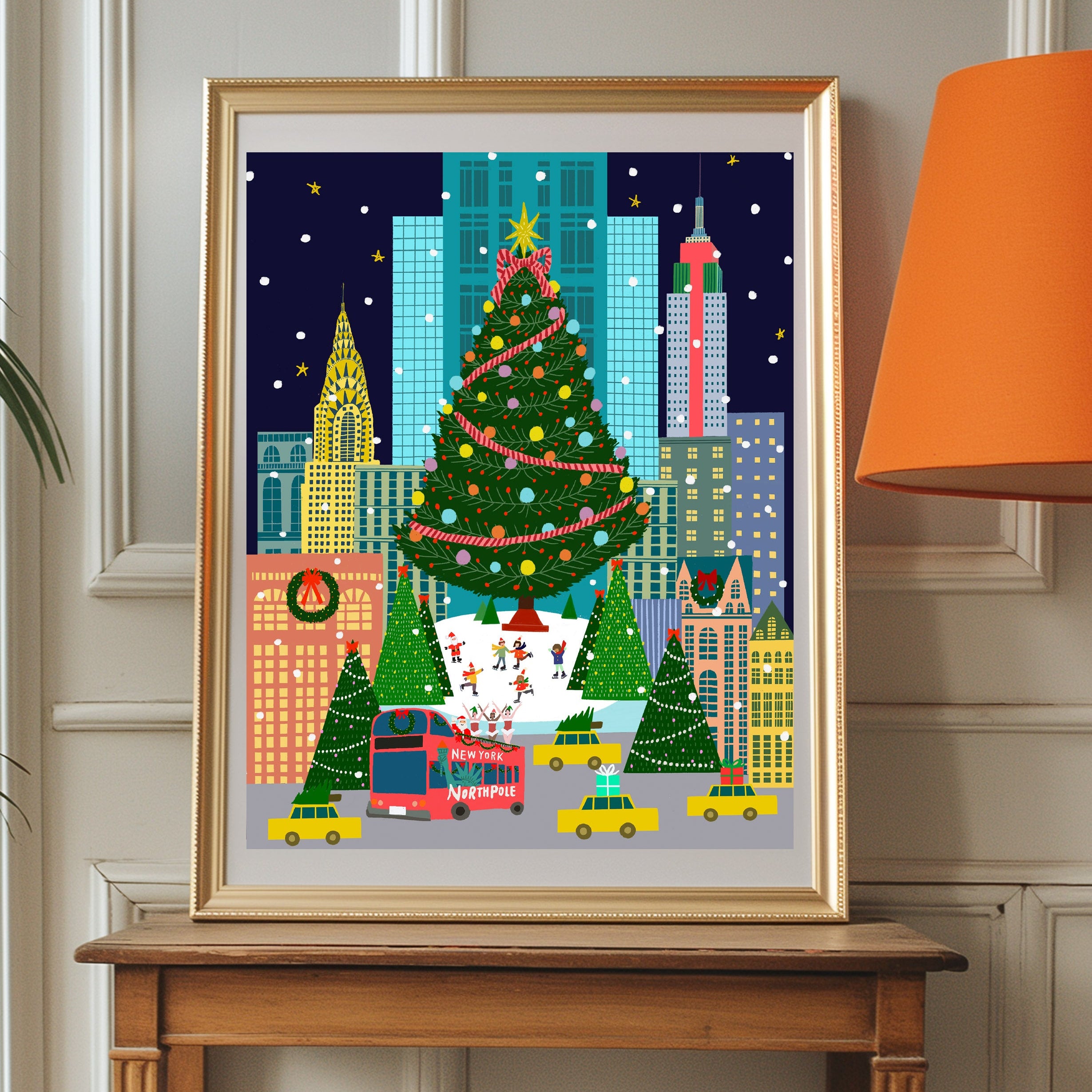 Christmas NYC Art print/Holiday NYC art print/New York illustration